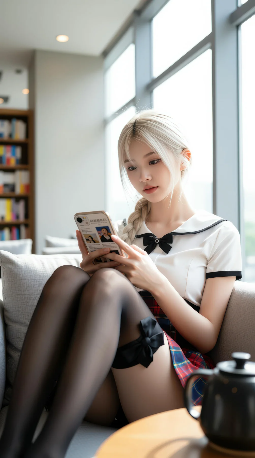 AIG  No.104 熙蕾学姐ruby 超美银发短裙美女图书馆美照 - 6