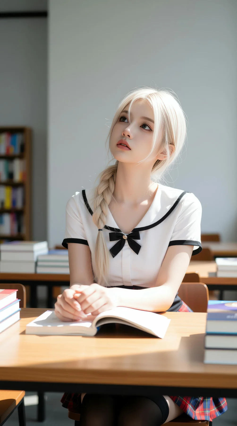 AIG  No.104 熙蕾学姐ruby 超美银发短裙美女图书馆美照 - 7