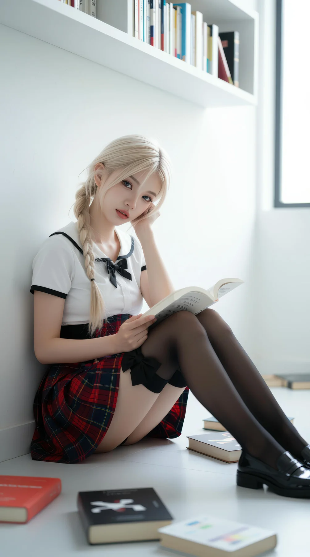 AIG  No.104 熙蕾学姐ruby 超美银发短裙美女图书馆美照 - 4