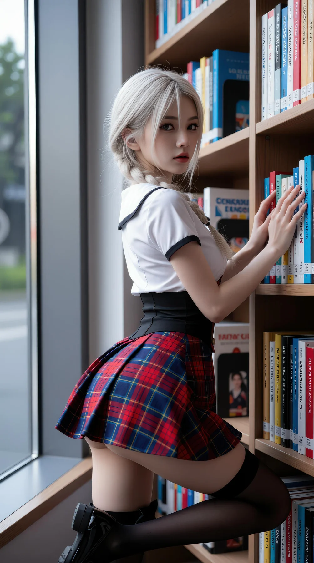 AIG  No.104 熙蕾学姐ruby 超美银发短裙美女图书馆美照 - 9