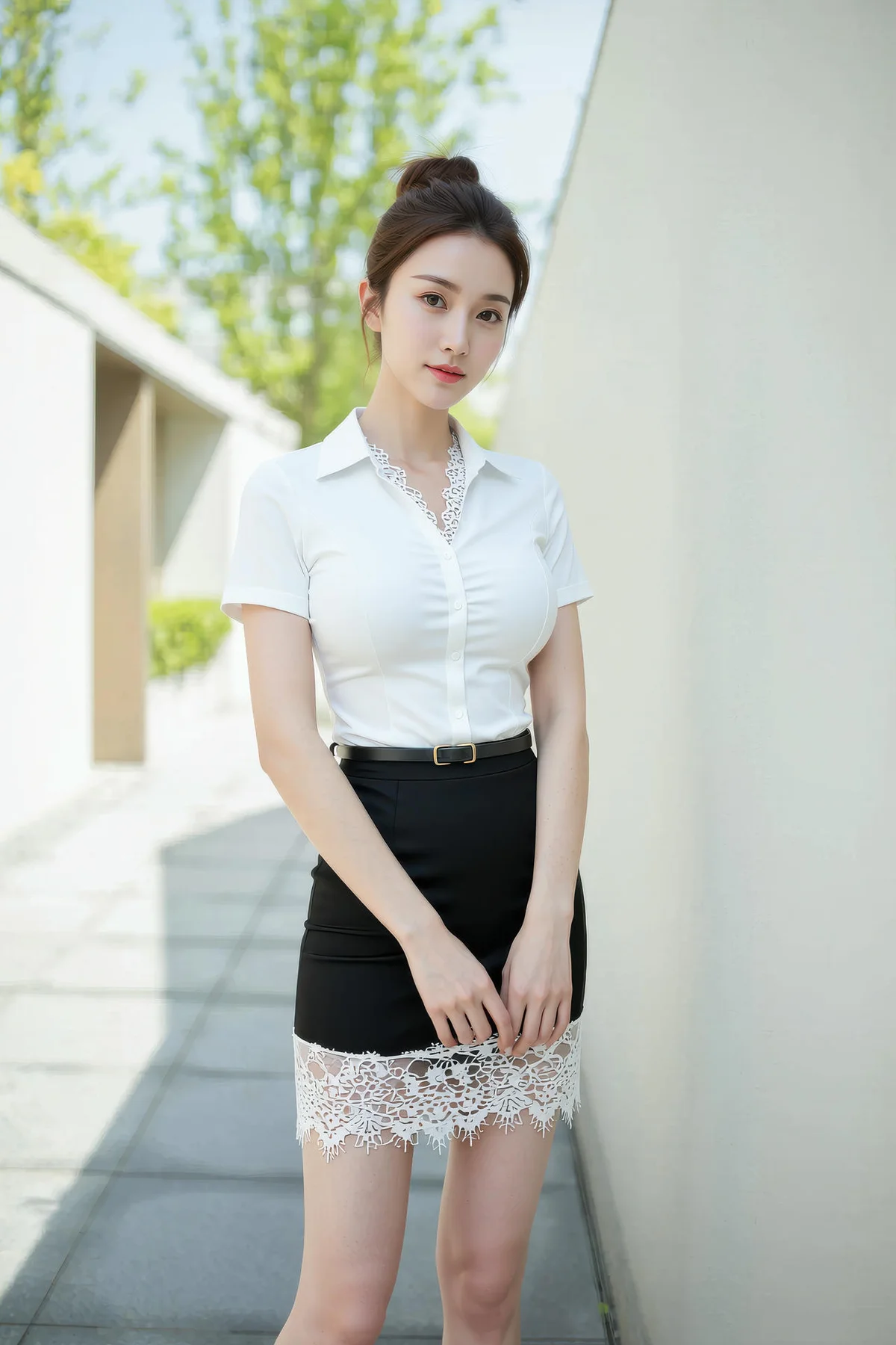 AIG  No.168 一柠lemo短裙肉丝白衬衫 - 2