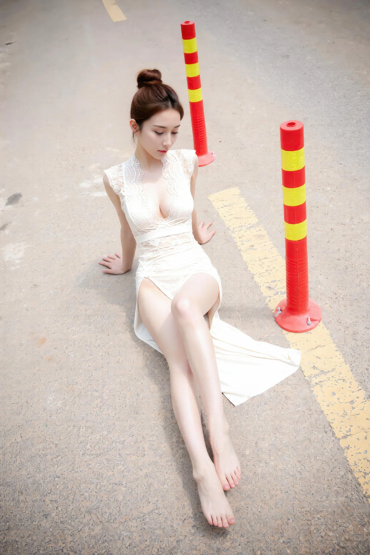 AIG  No.183 一柠lemon白色蕾丝旗袍长腿 - 7