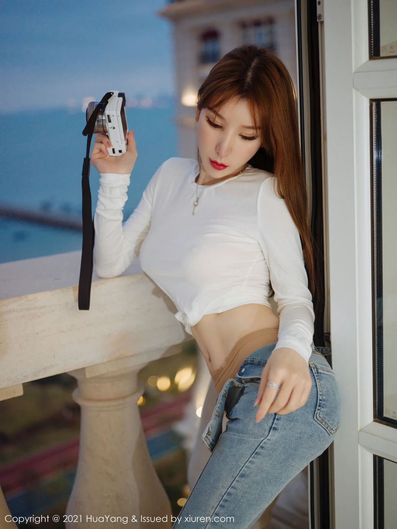 HuaYang 花漾show Vol.357 透视白T 周于希sandy 性感牛仔 - 6