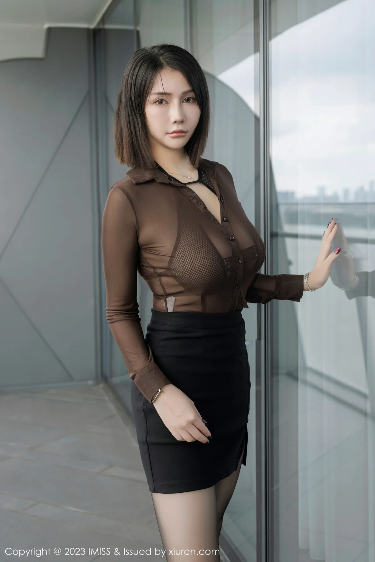 IMiss 爱蜜社 Vol.744 Evon陈赞之 咖啡色薄纱上衣3 - 7