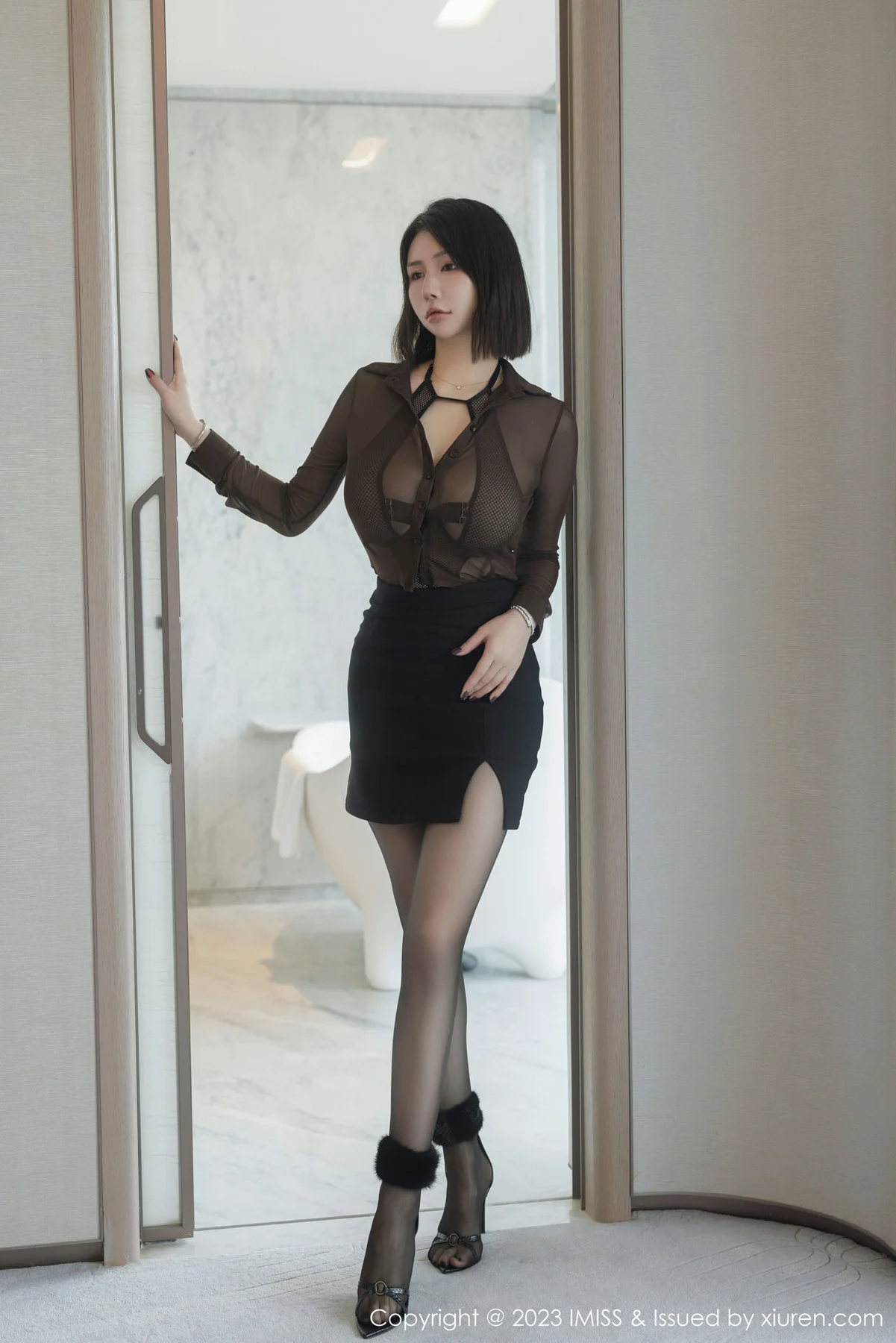 IMiss 爱蜜社 Vol.744 Evon陈赞之 咖啡色薄纱上衣3 - 10