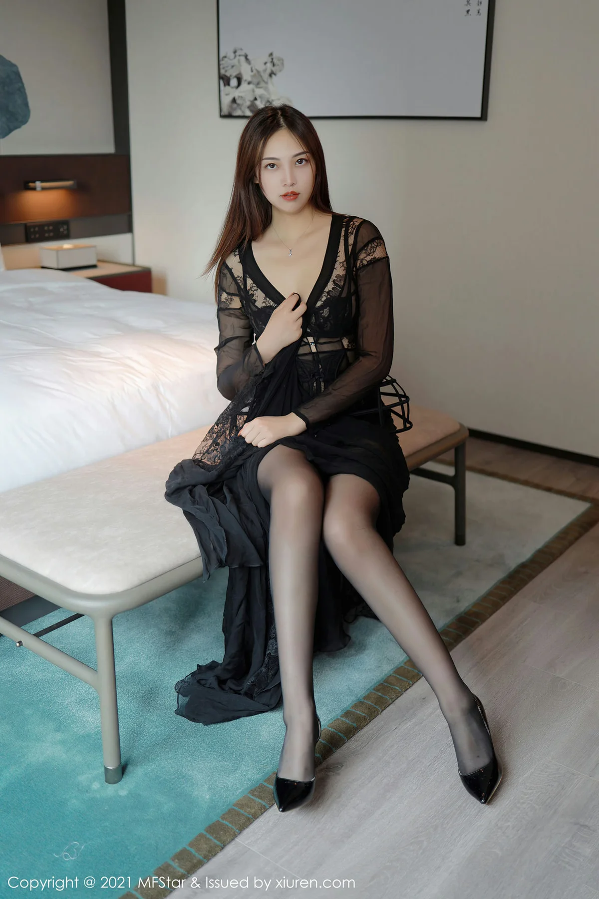 MFStar 模范学院 Vol.458 黑色镂空内衣  郑颖姗 - 1
