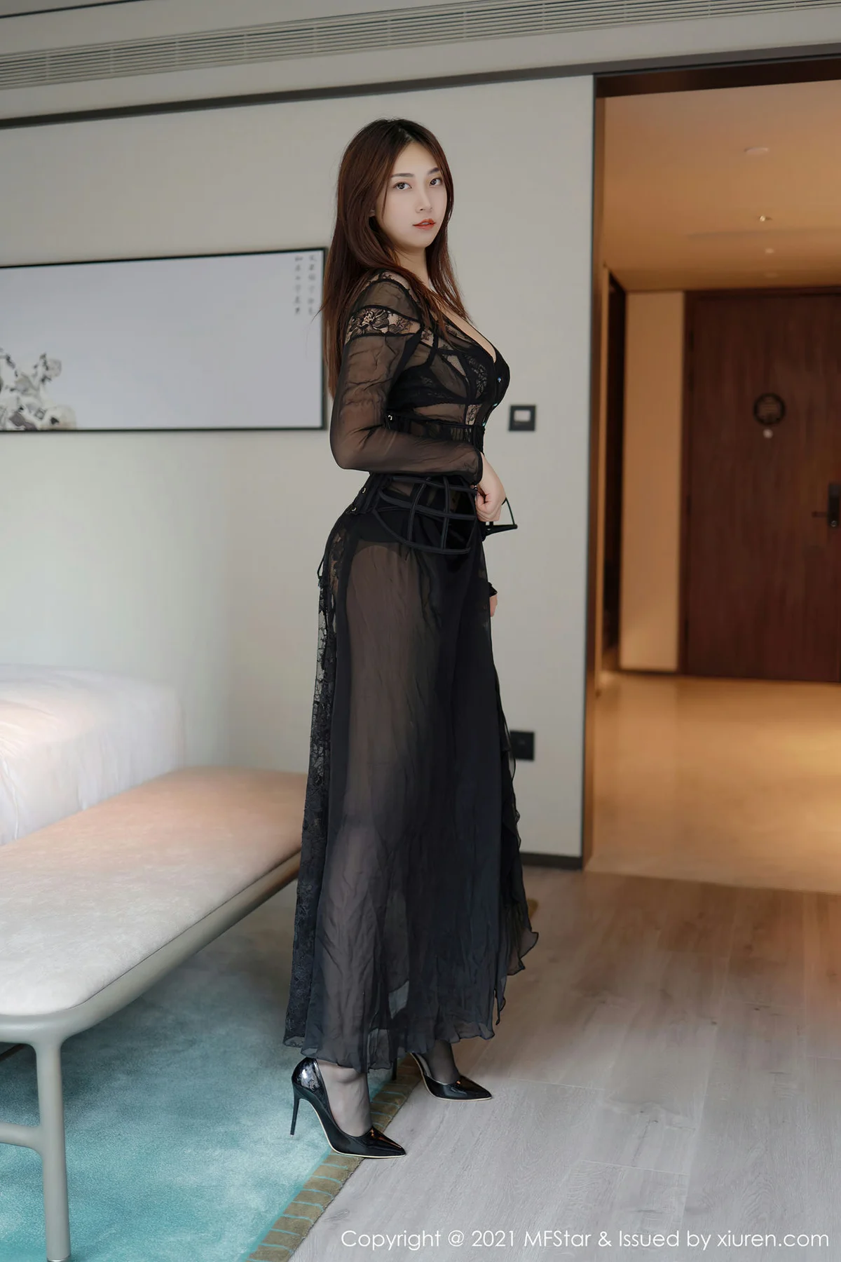 MFStar 模范学院 Vol.458 黑色镂空内衣  郑颖姗 - 9