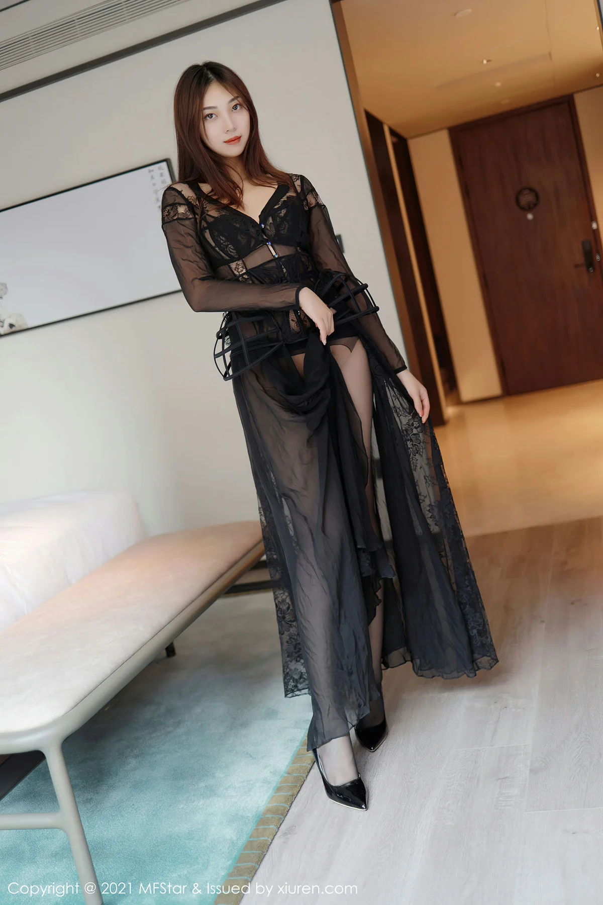 MFStar 模范学院 Vol.458 黑色镂空内衣  郑颖姗 - 10
