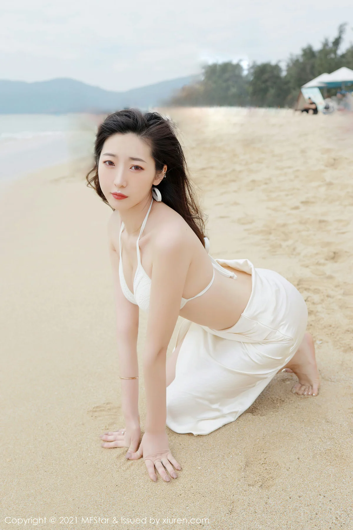 MFStar 模范学院 Vol.464  安琪yee 沙滩白色比基尼 - 9