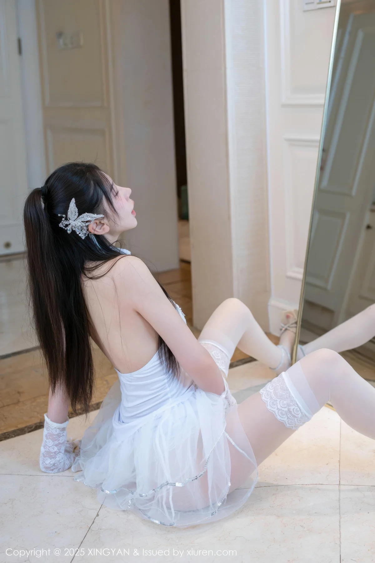 XINGYAN 星颜社 Vol.402 李丽莎 白色蕾丝露肩长裙 - 8