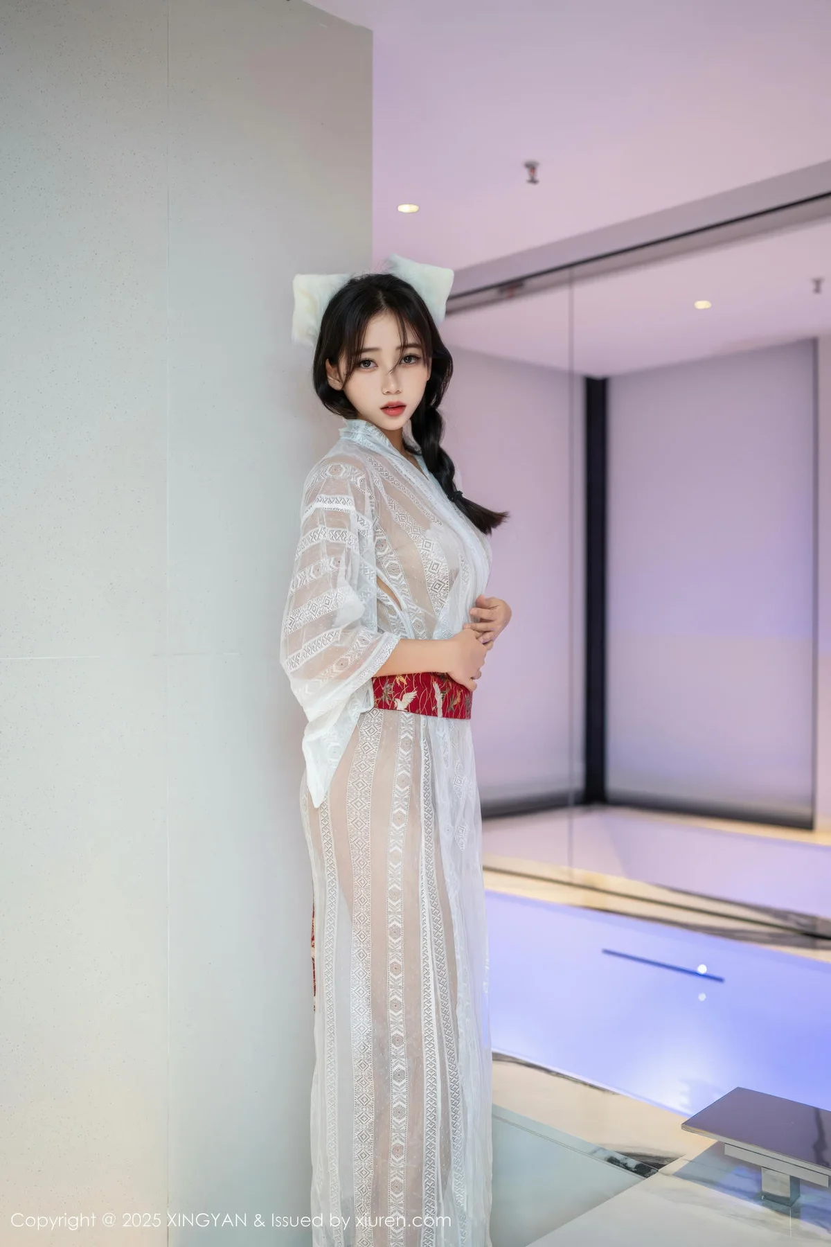 XINGYAN 星颜社 Vol.442 时安安 透视蕾丝白裙 - 1