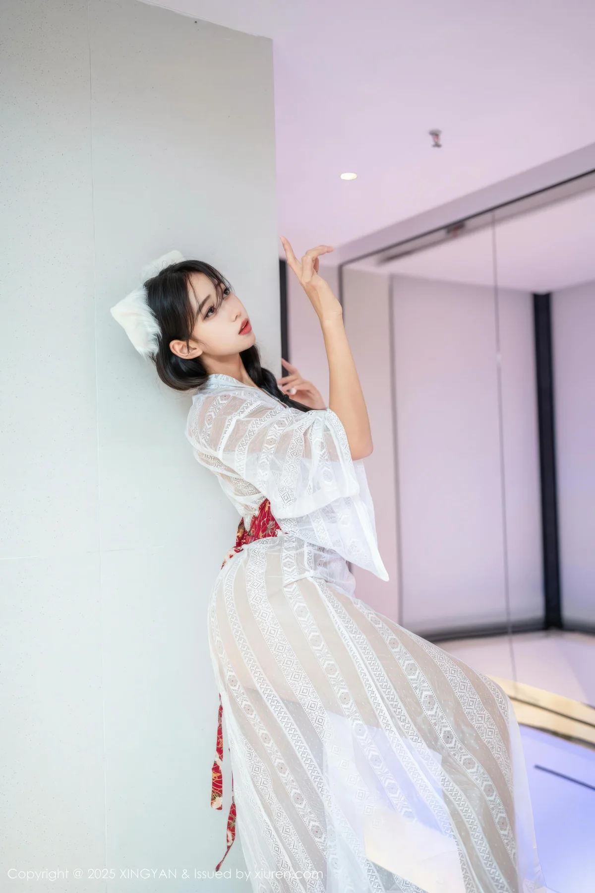 XINGYAN 星颜社 Vol.442 时安安 透视蕾丝白裙 - 5