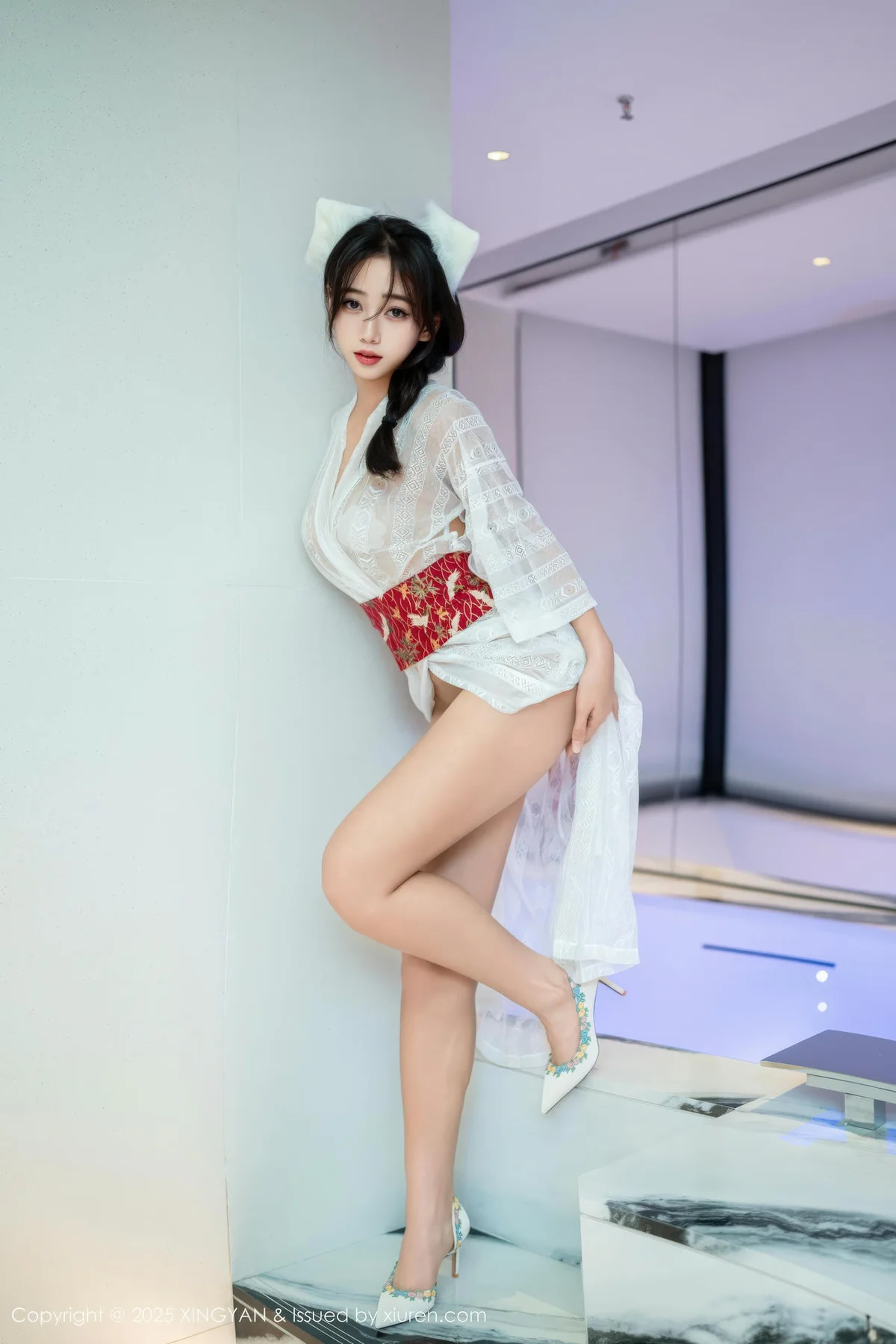 XINGYAN 星颜社 Vol.442 时安安 透视蕾丝白裙 - 9