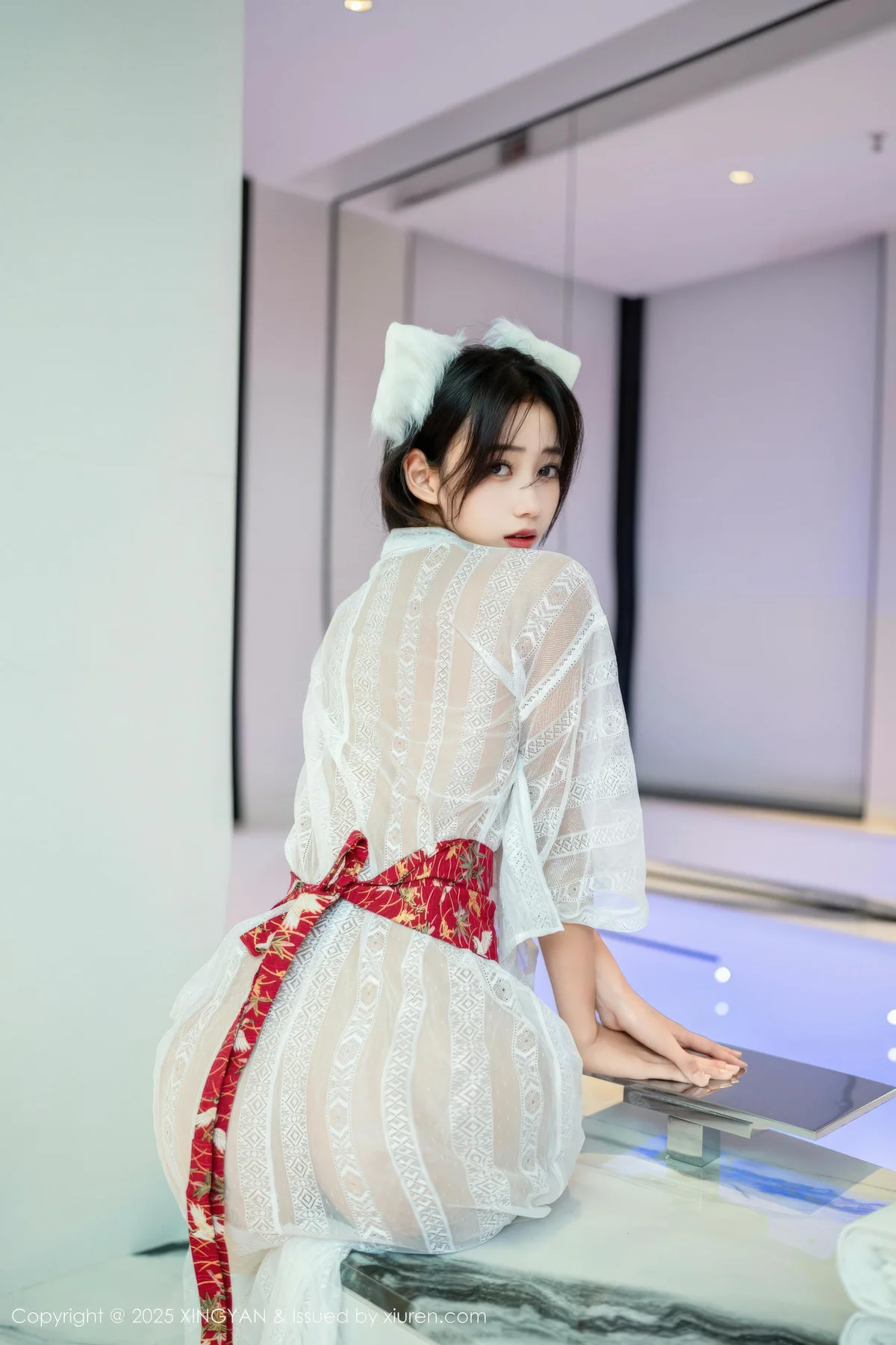 XINGYAN 星颜社 Vol.442 时安安 透视蕾丝白裙 - 1