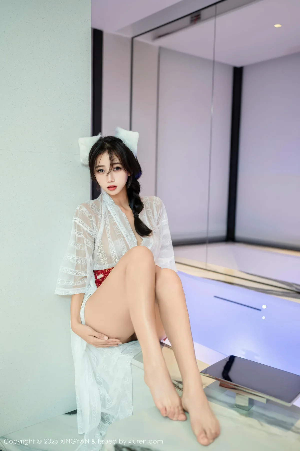 XINGYAN 星颜社 Vol.442 时安安 透视蕾丝白裙 - 3