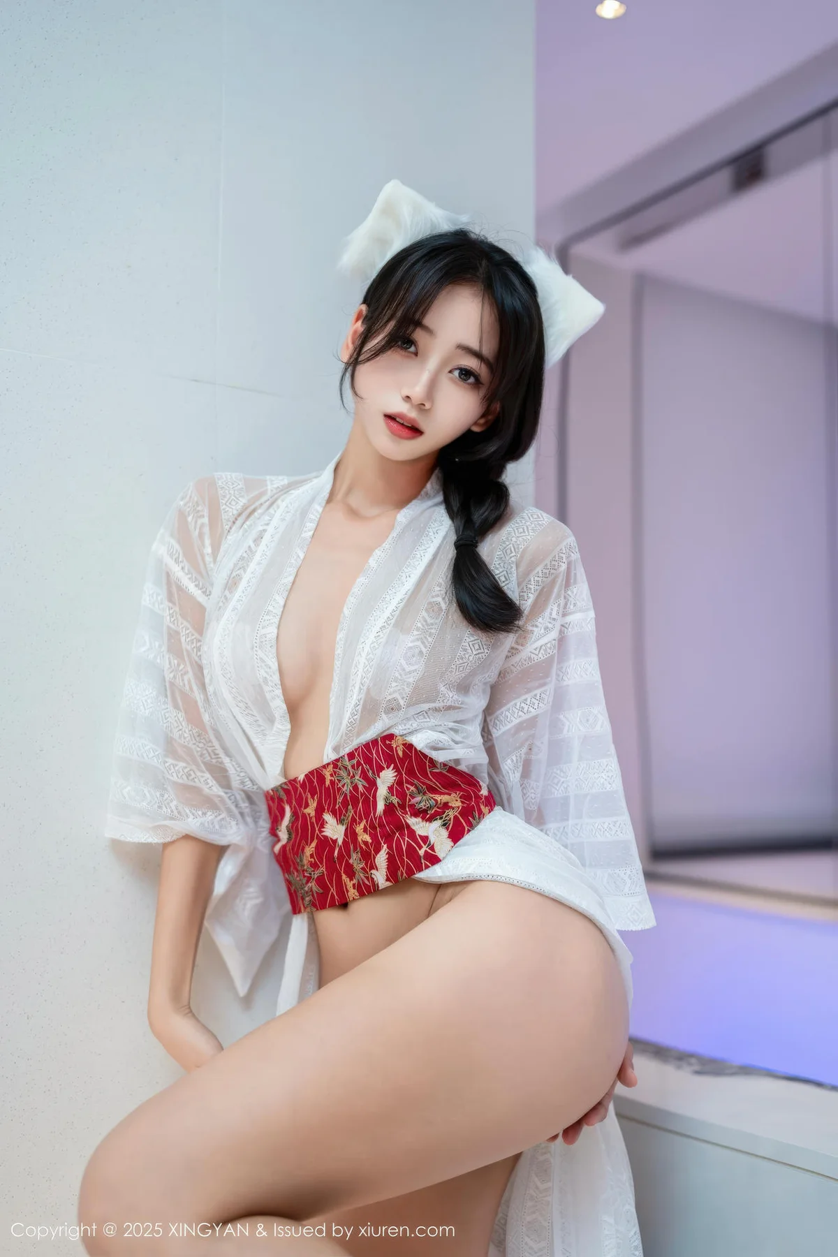 XINGYAN 星颜社 Vol.442 时安安 透视蕾丝白裙 - 3