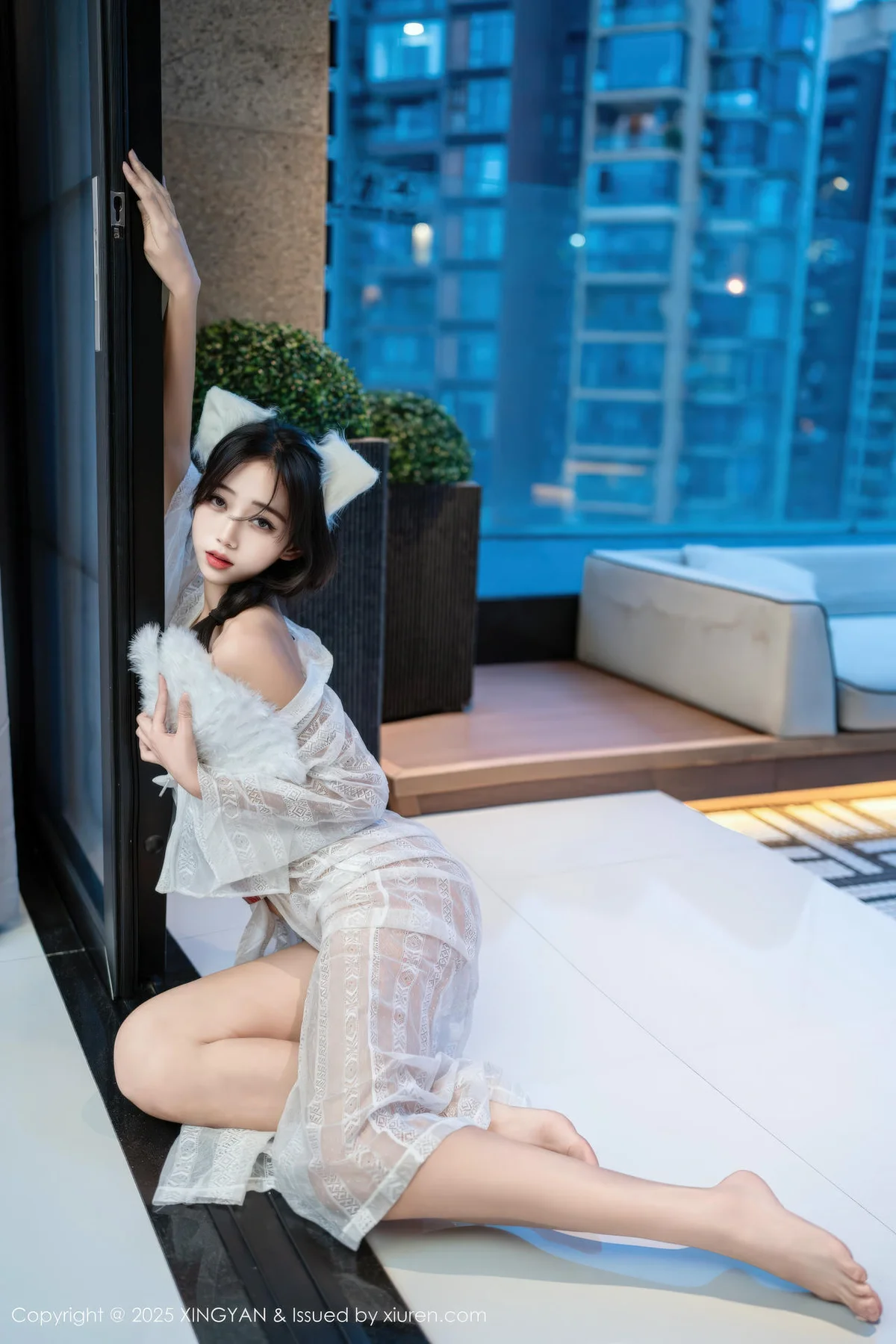 XINGYAN 星颜社 Vol.442 时安安 透视蕾丝白裙 - 1