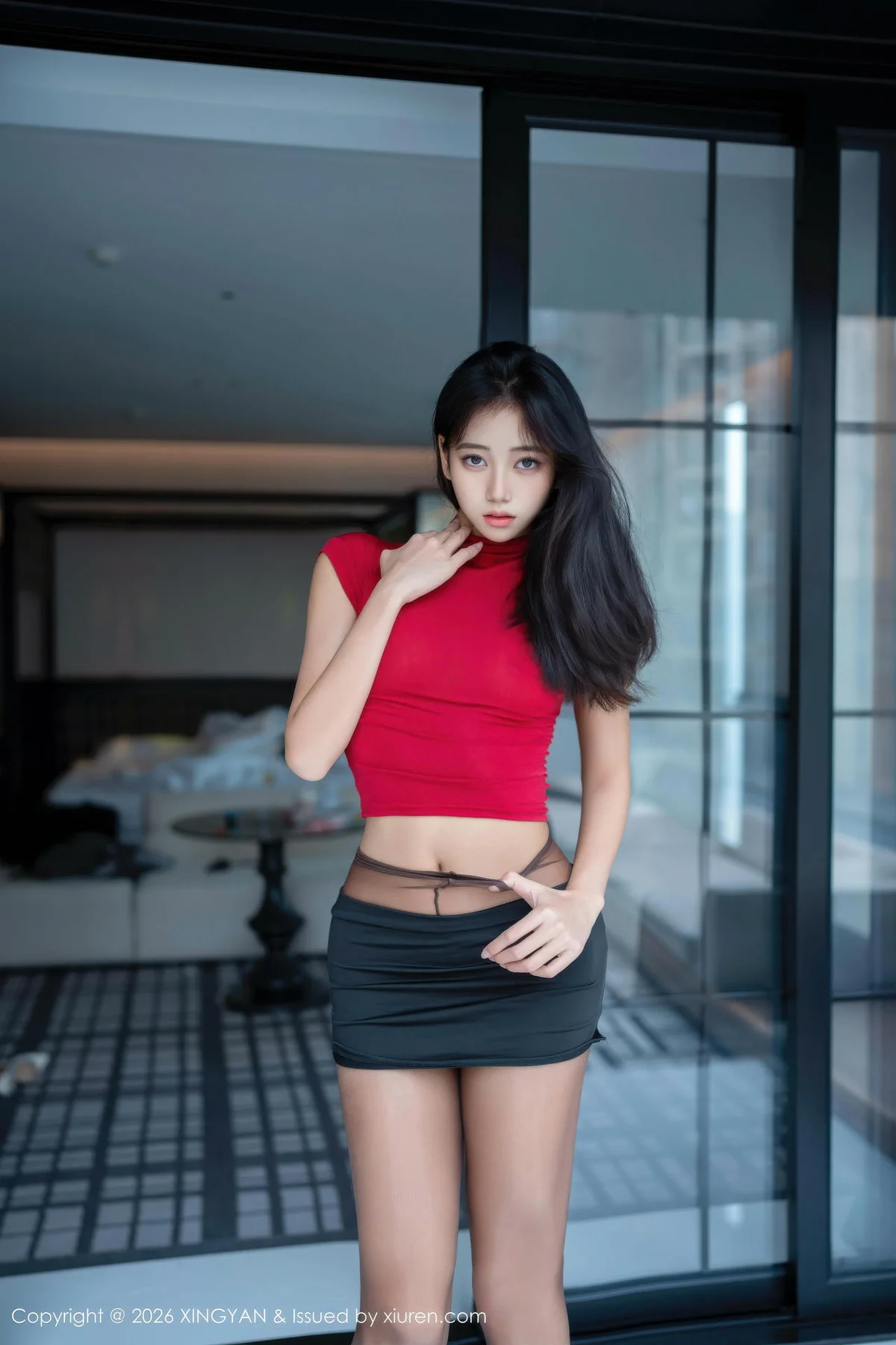 XINGYAN 星颜社 Vol.455 时安安 红色T恤魅惑黑丝 - 1