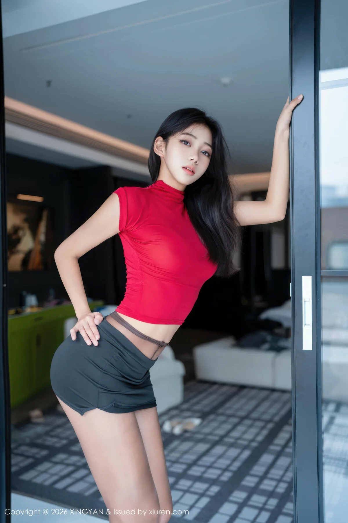 XINGYAN 星颜社 Vol.455 时安安 红色T恤魅惑黑丝 - 3