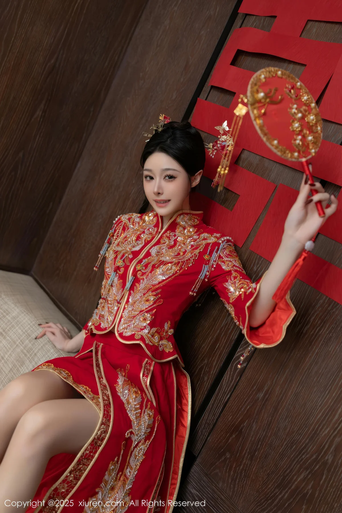 XiuRen 秀人 No.10055 小逗逗 新娘红色秀禾服制服 - 3