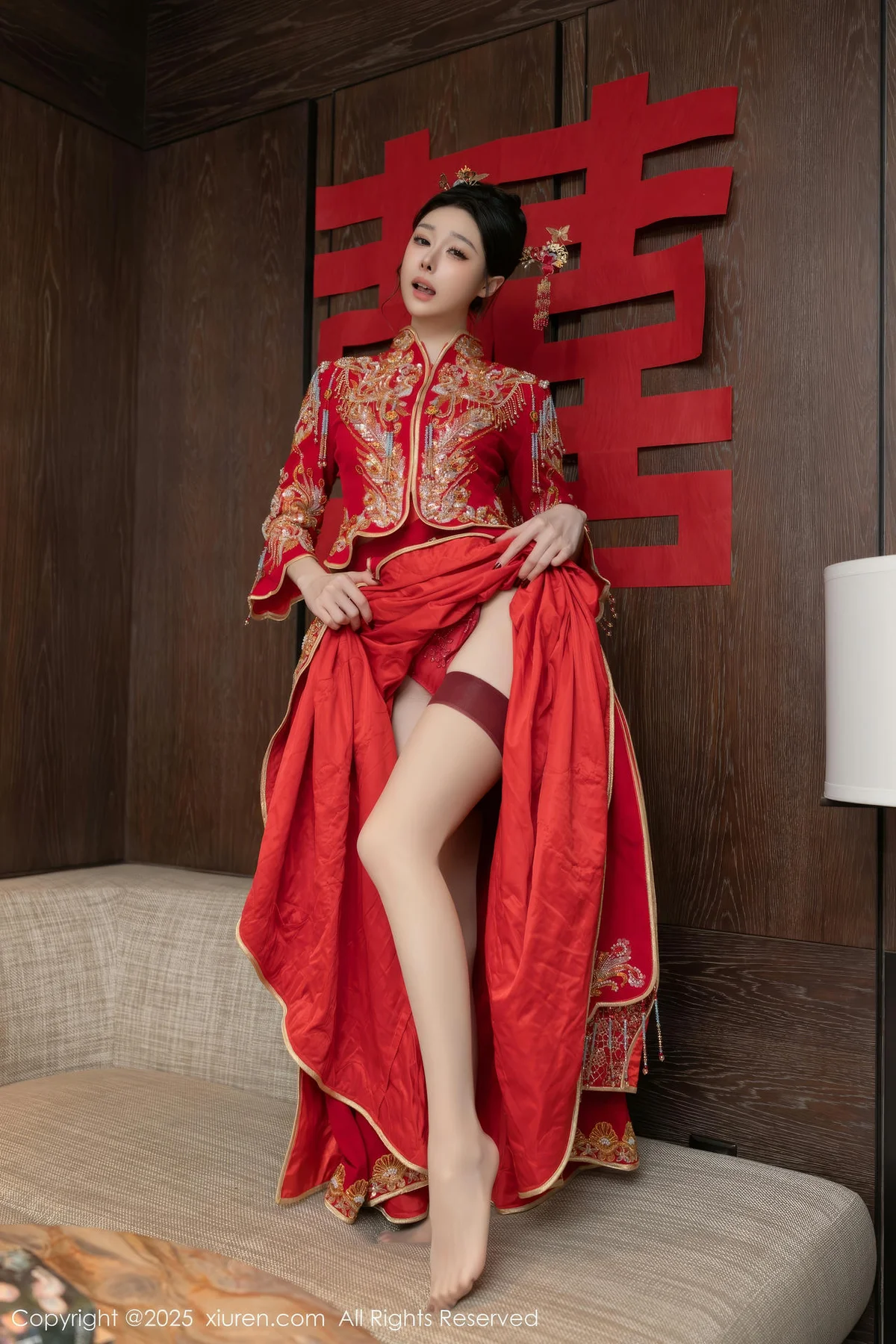 XiuRen 秀人 No.10055 小逗逗 新娘红色秀禾服制服 - 8