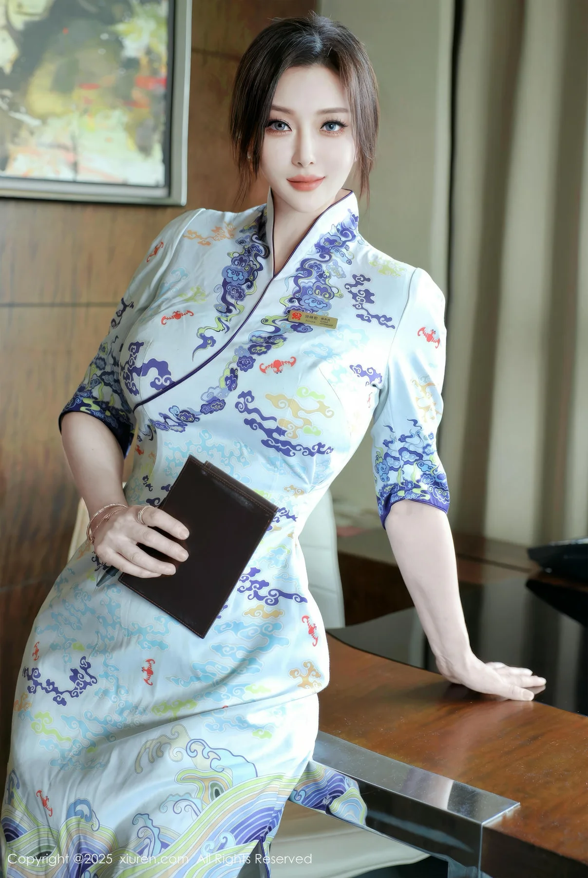 XiuRen 秀人 No.10273 苏一诺 青色旗袍灰色丝袜 - 1