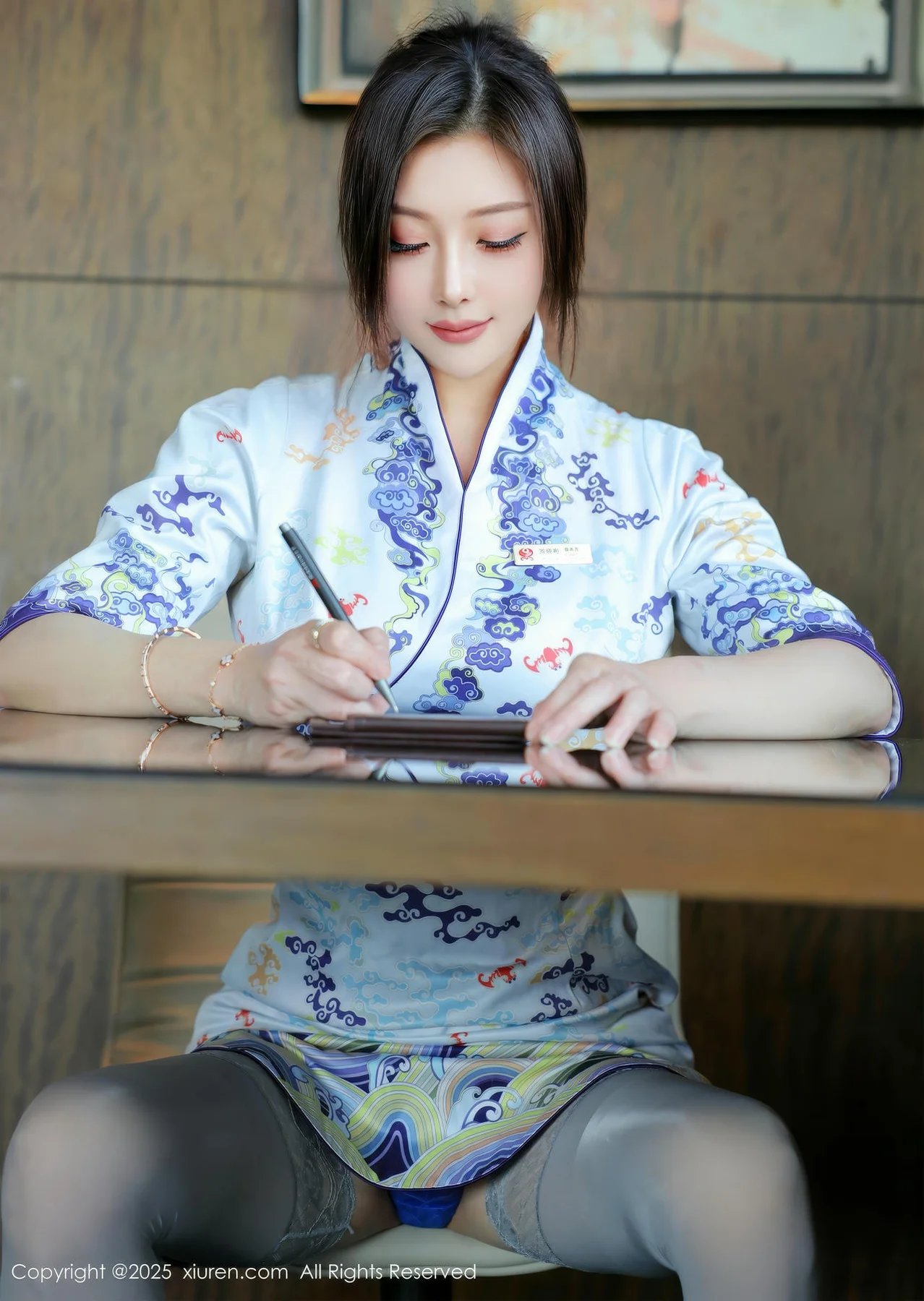 XiuRen 秀人 No.10273 苏一诺 青色旗袍灰色丝袜 - 8