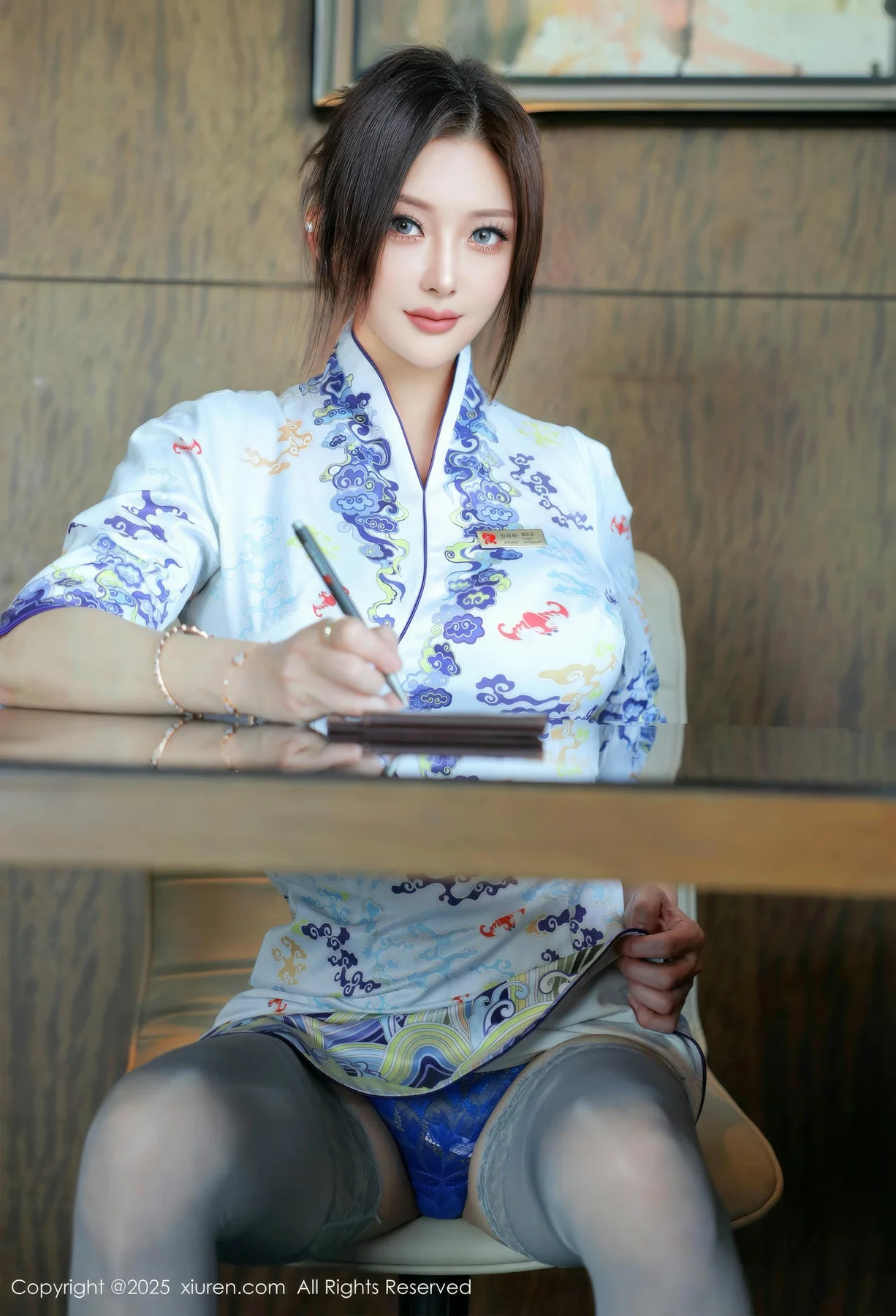 XiuRen 秀人 No.10273 苏一诺 青色旗袍灰色丝袜 - 9