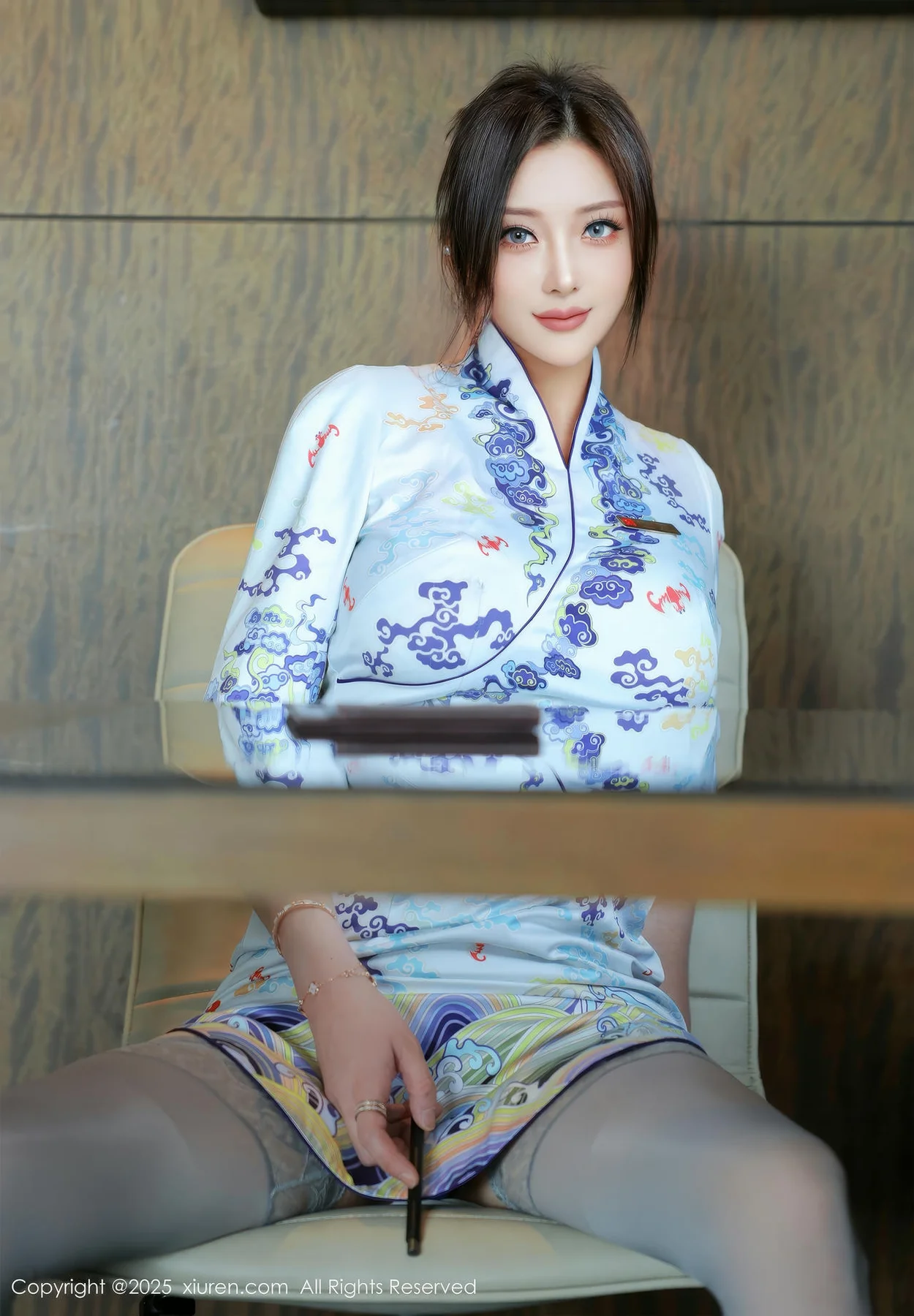 XiuRen 秀人 No.10273 苏一诺 青色旗袍灰色丝袜 - 10