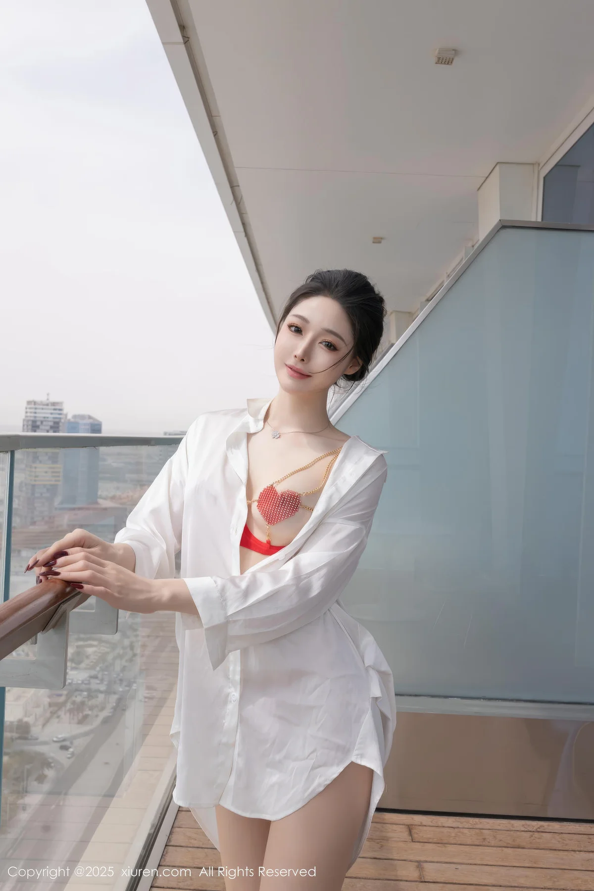 XiuRen 秀人 No.10411 小逗逗 红色情趣内衣白衬衫 - 1