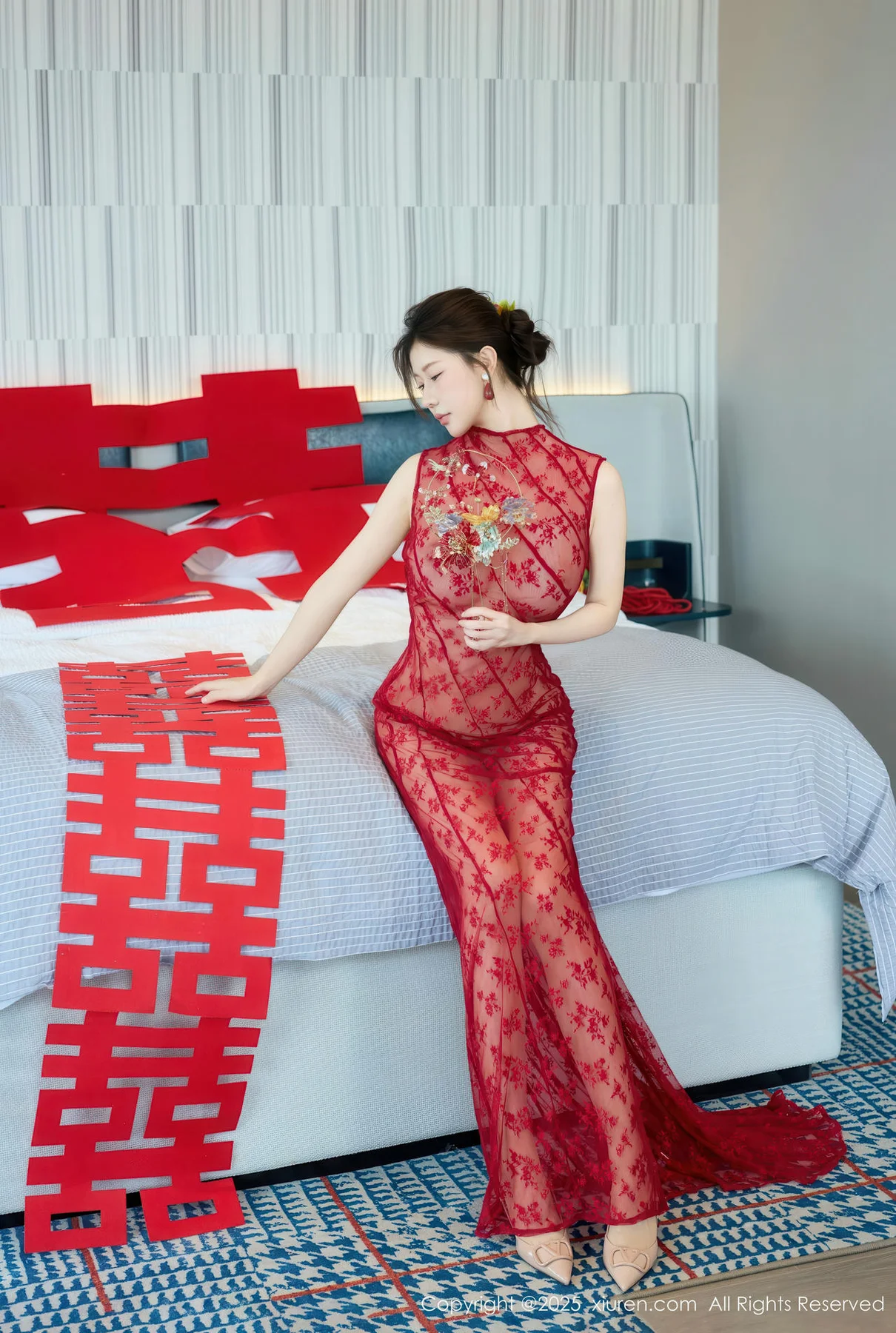 XiuRen 秀人 No.10578 尹甜甜 红色新娘晨袍 - 8