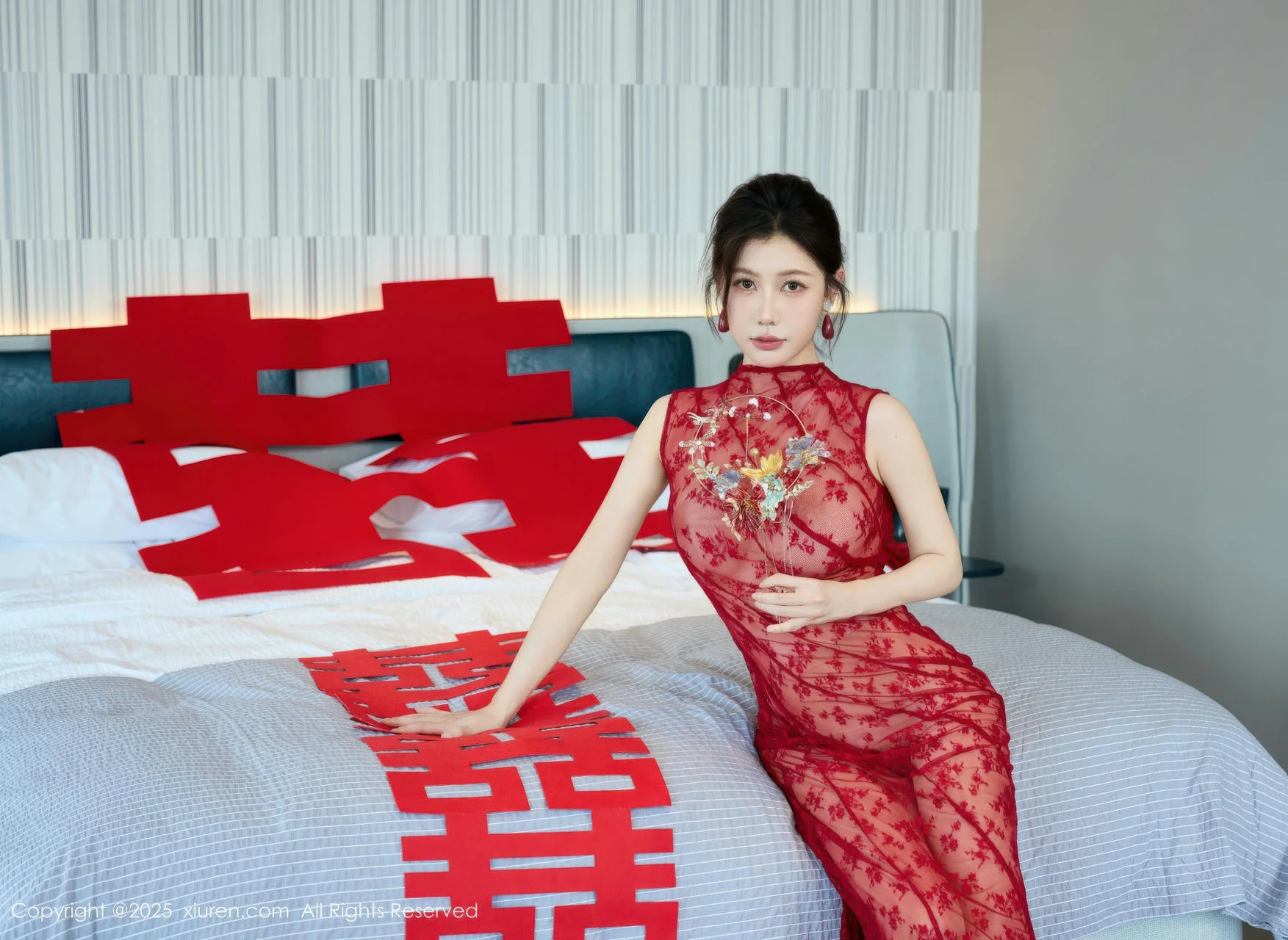XiuRen 秀人 No.10578 尹甜甜 红色新娘晨袍 - 10