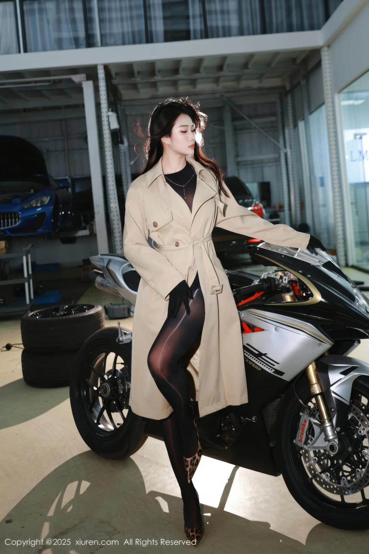 XiuRen 秀人 No.10788 南乔 杏色风衣连体丝袜 - 1