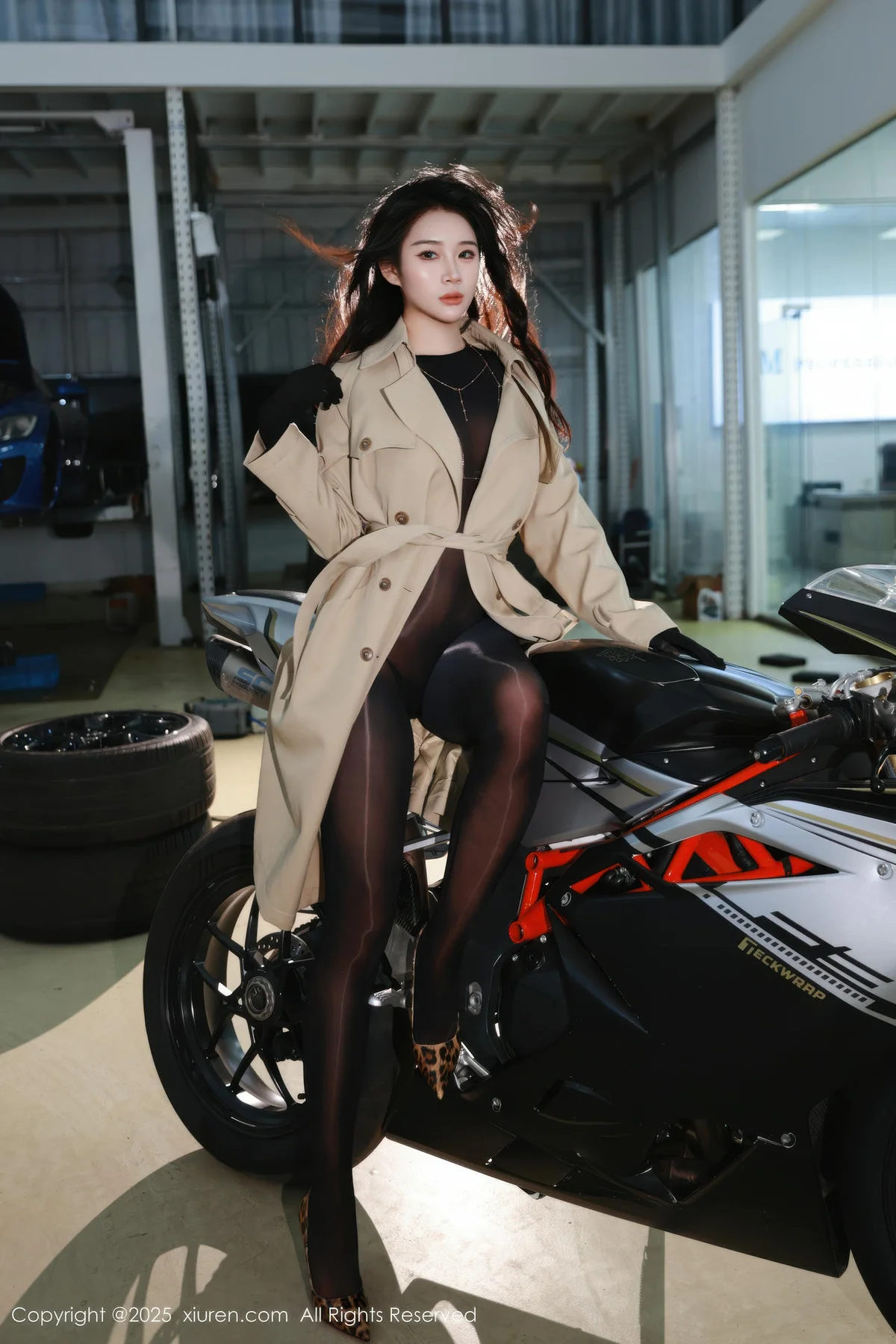 XiuRen 秀人 No.10788 南乔 杏色风衣连体丝袜 - 8