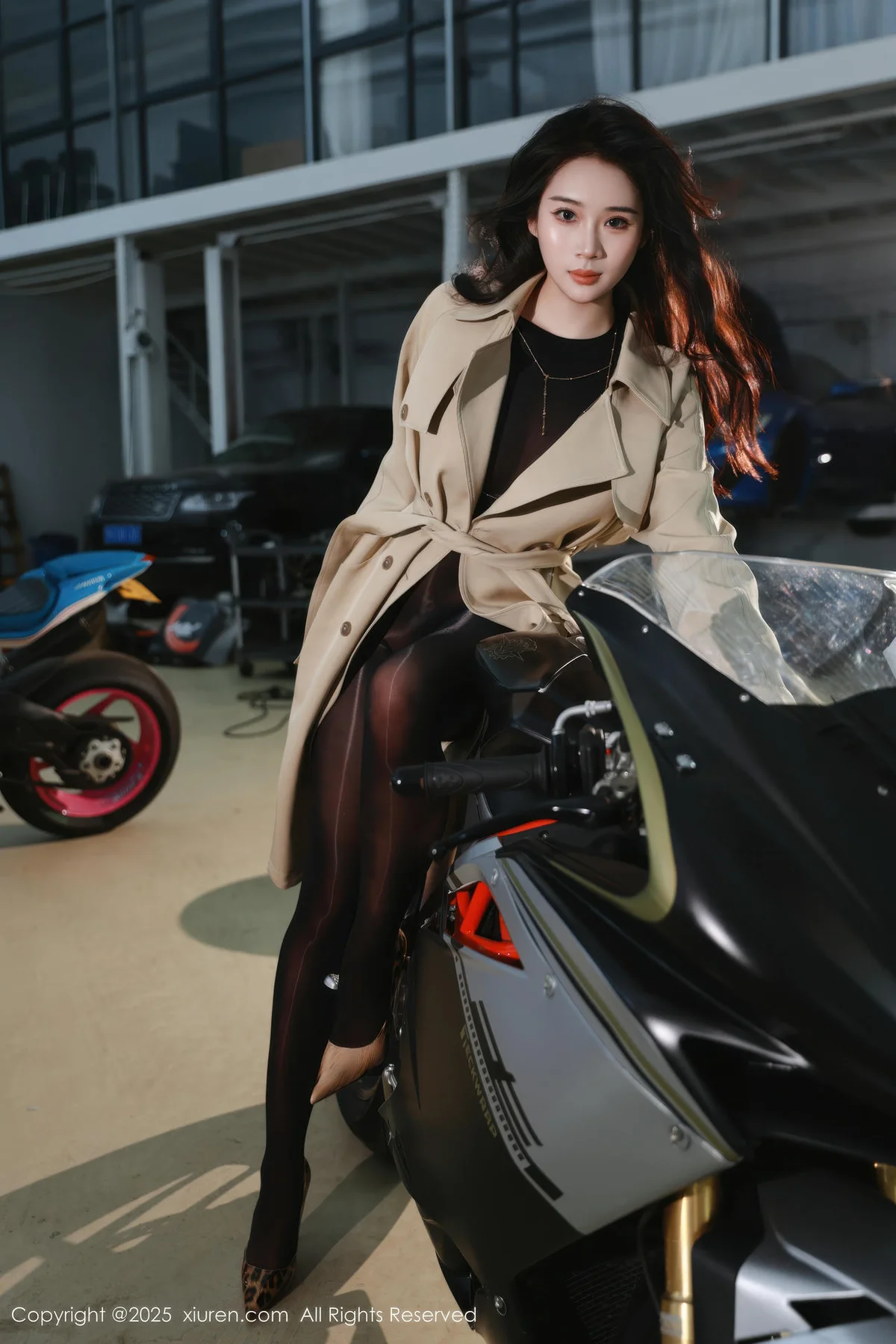 XiuRen 秀人 No.10788 南乔 杏色风衣连体丝袜 - 9