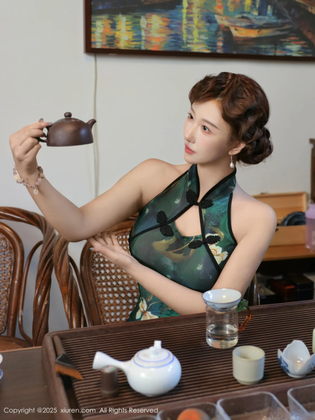 XiuRen 秀人 No.10815 金允希Yuki 绿色旗袍肉丝 - 3