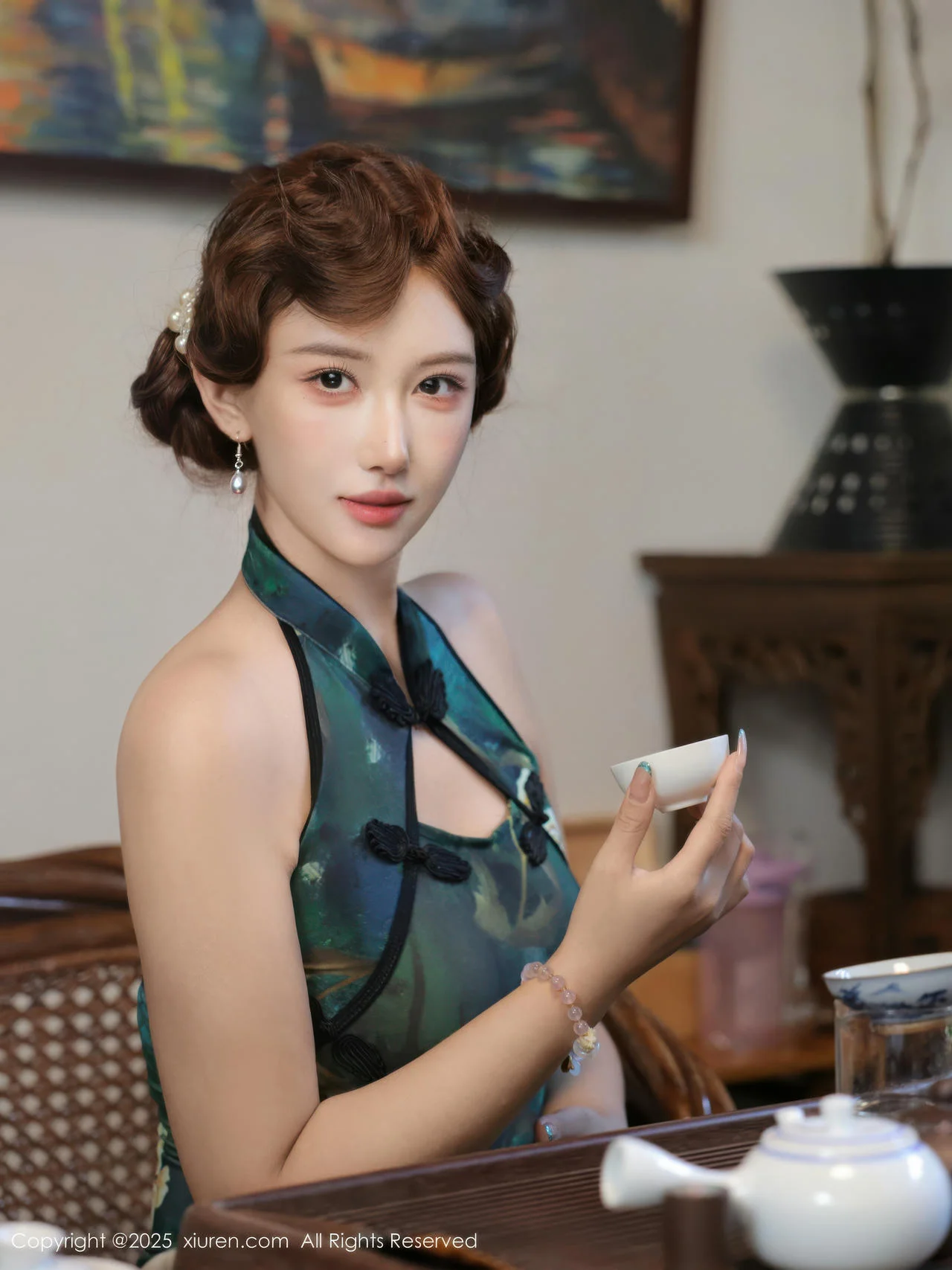 XiuRen 秀人 No.10815 金允希Yuki 绿色旗袍肉丝 - 8