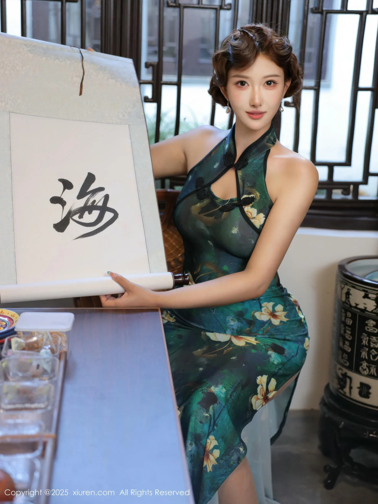 XiuRen 秀人 No.10815 金允希Yuki 绿色旗袍肉丝 - 5