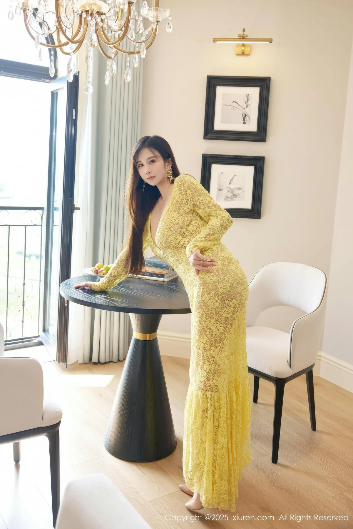 XiuRen 秀人 No.10909 小肉肉咪 巨乳黄色复古蕾丝连衣裙 - 3