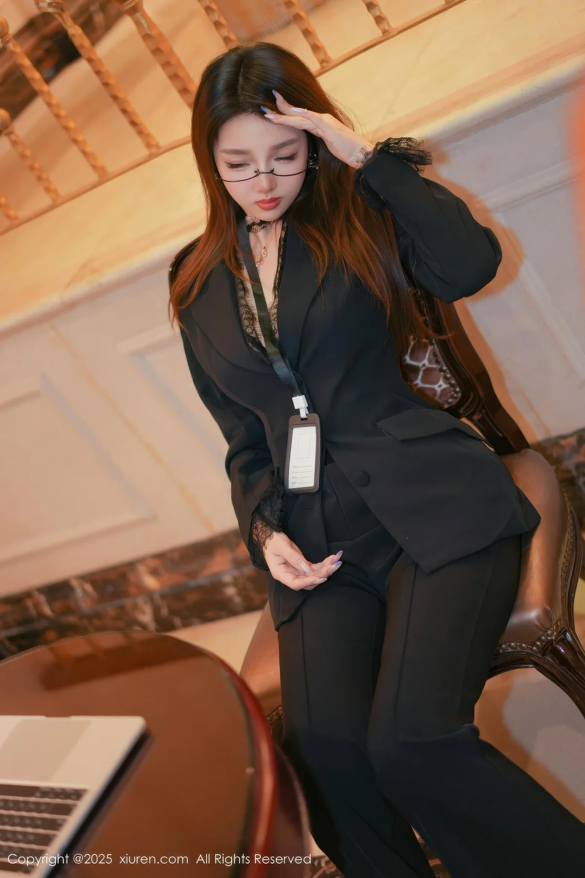 XiuRen 秀人 No.11007 Twins夭夭 豹纹内衣黑色西服 - 4