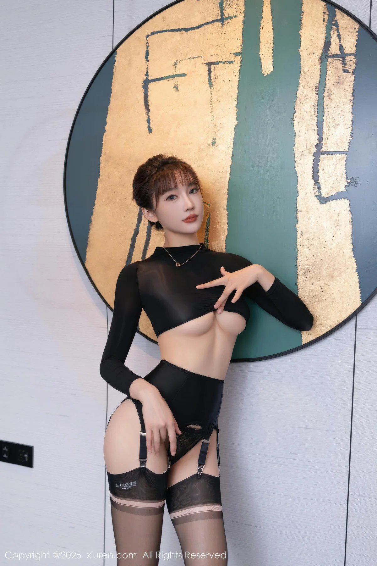 XiuRen 秀人 No.11014 陆萱萱 黑色皮服吊袜高跟 - 9