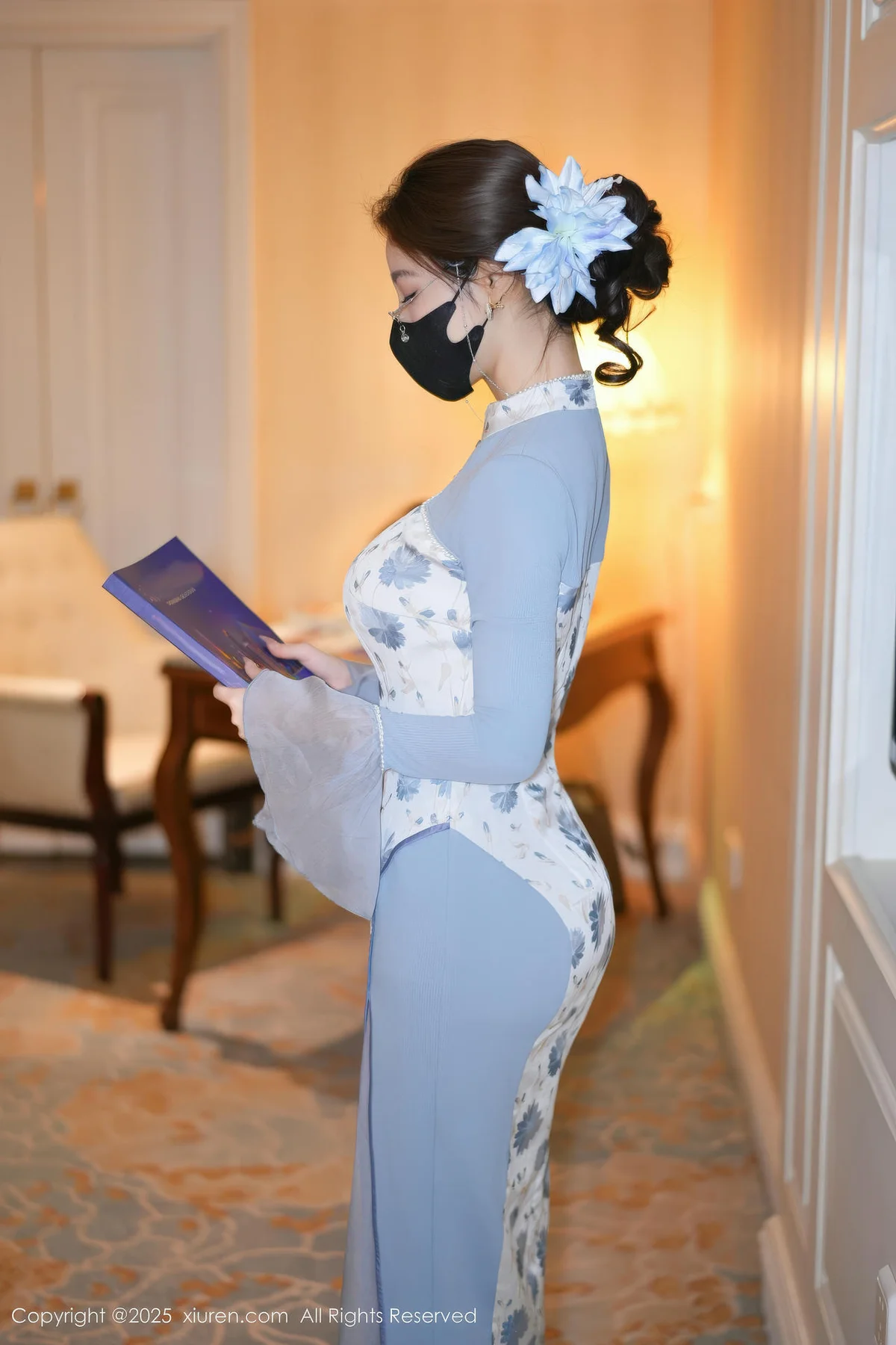 XiuRen 秀人 No.11033 Twins桃桃旗袍蓝色连衣裙 - 2