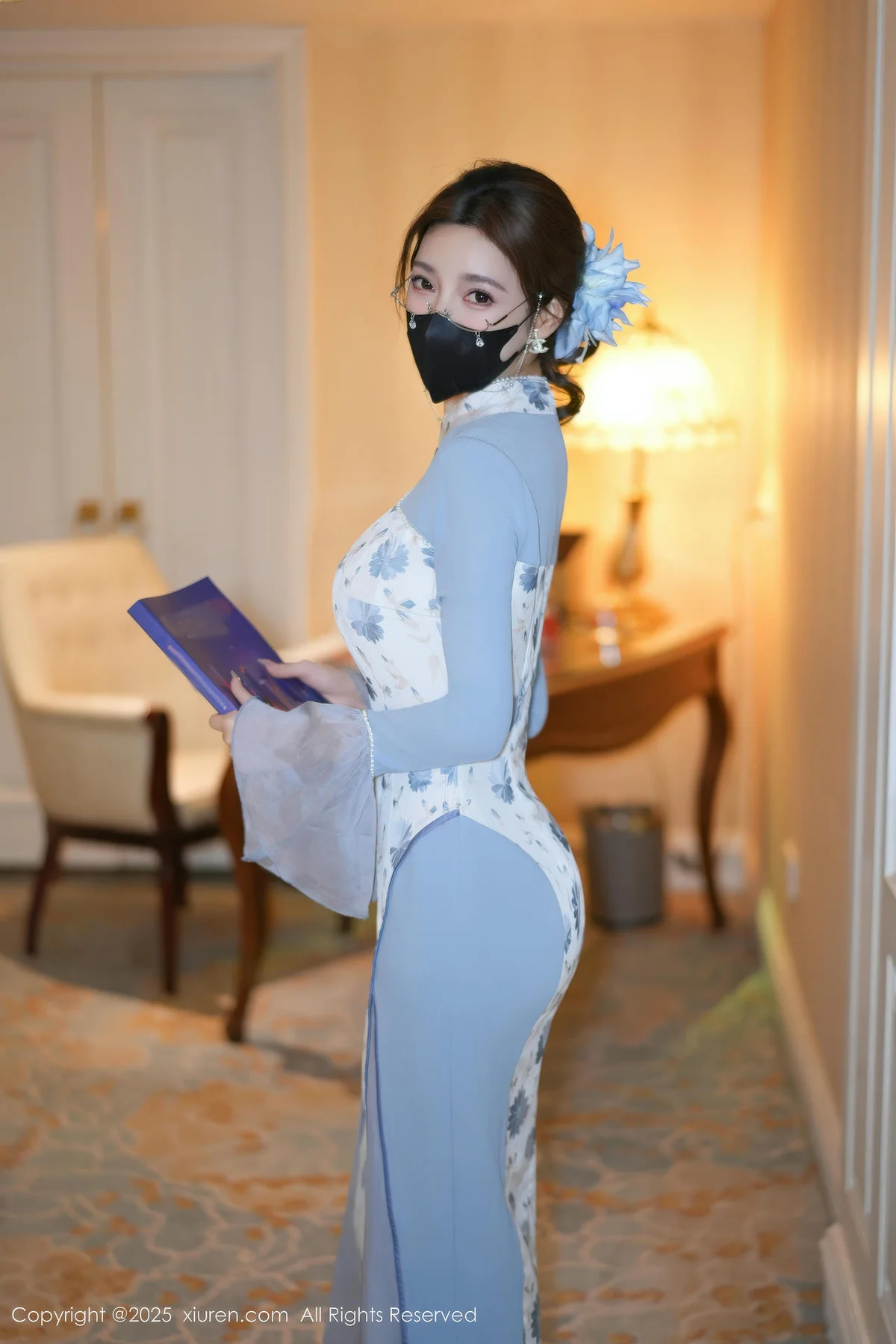 XiuRen 秀人 No.11033 Twins桃桃旗袍蓝色连衣裙 - 3