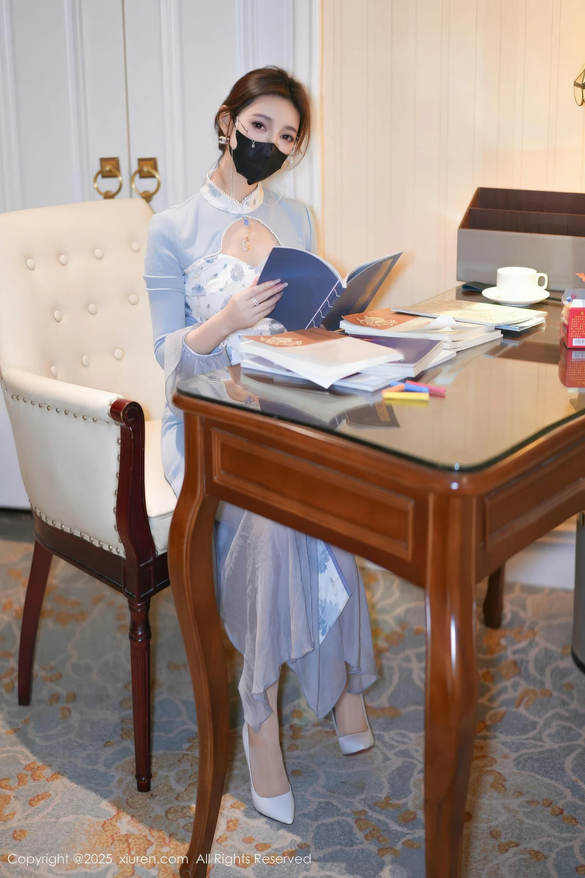 XiuRen 秀人 No.11033 Twins桃桃旗袍蓝色连衣裙 - 9