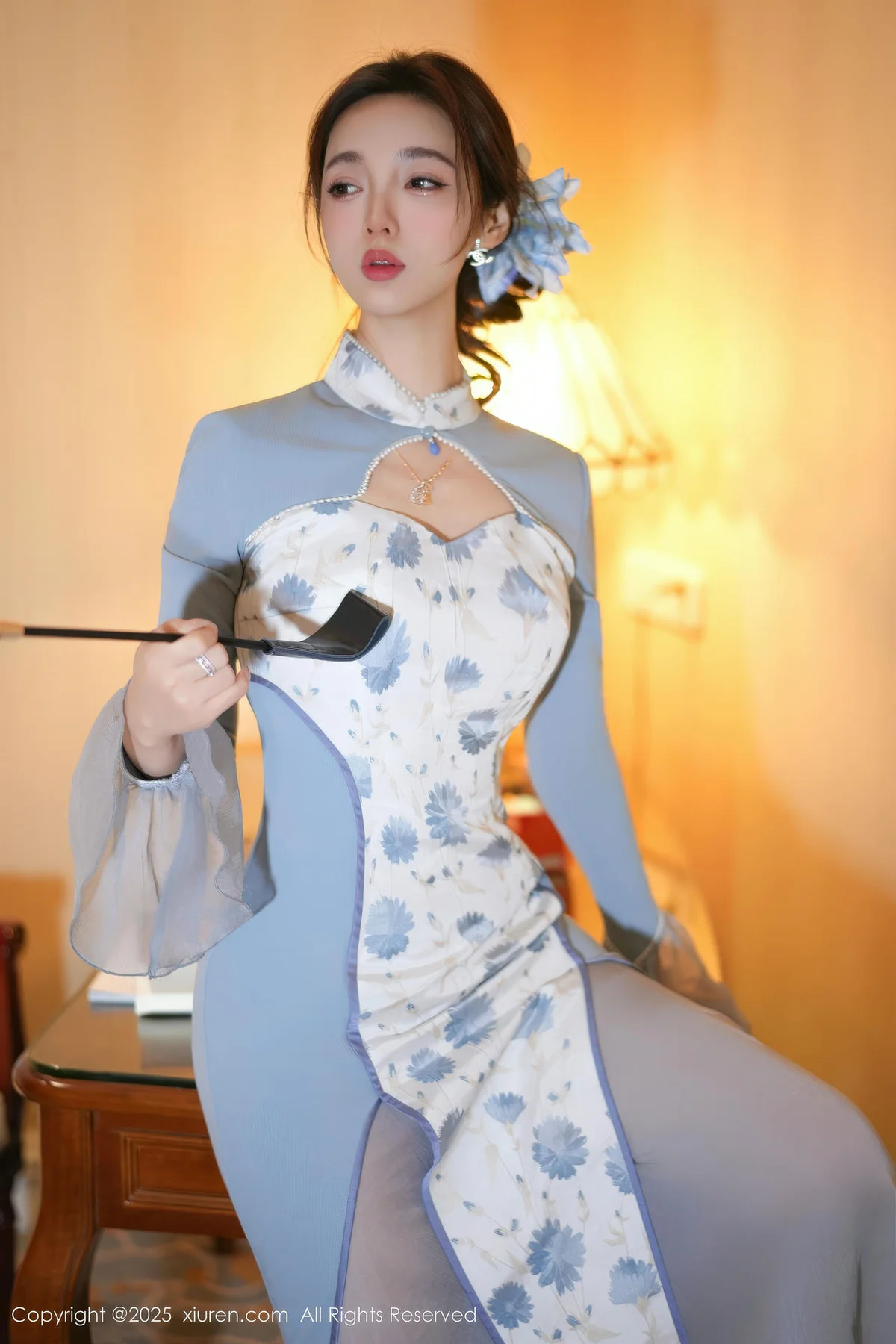 XiuRen 秀人 No.11033 Twins桃桃旗袍蓝色连衣裙 - 9