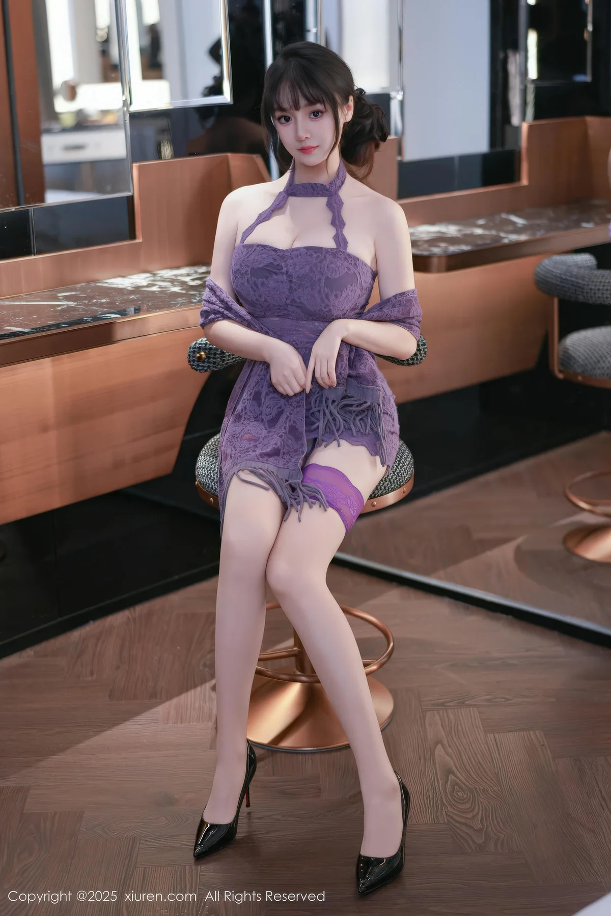 XiuRen 秀人 No.11057 沈南汐RuRu 紫色连衣短裙吊袜黑丝 - 6