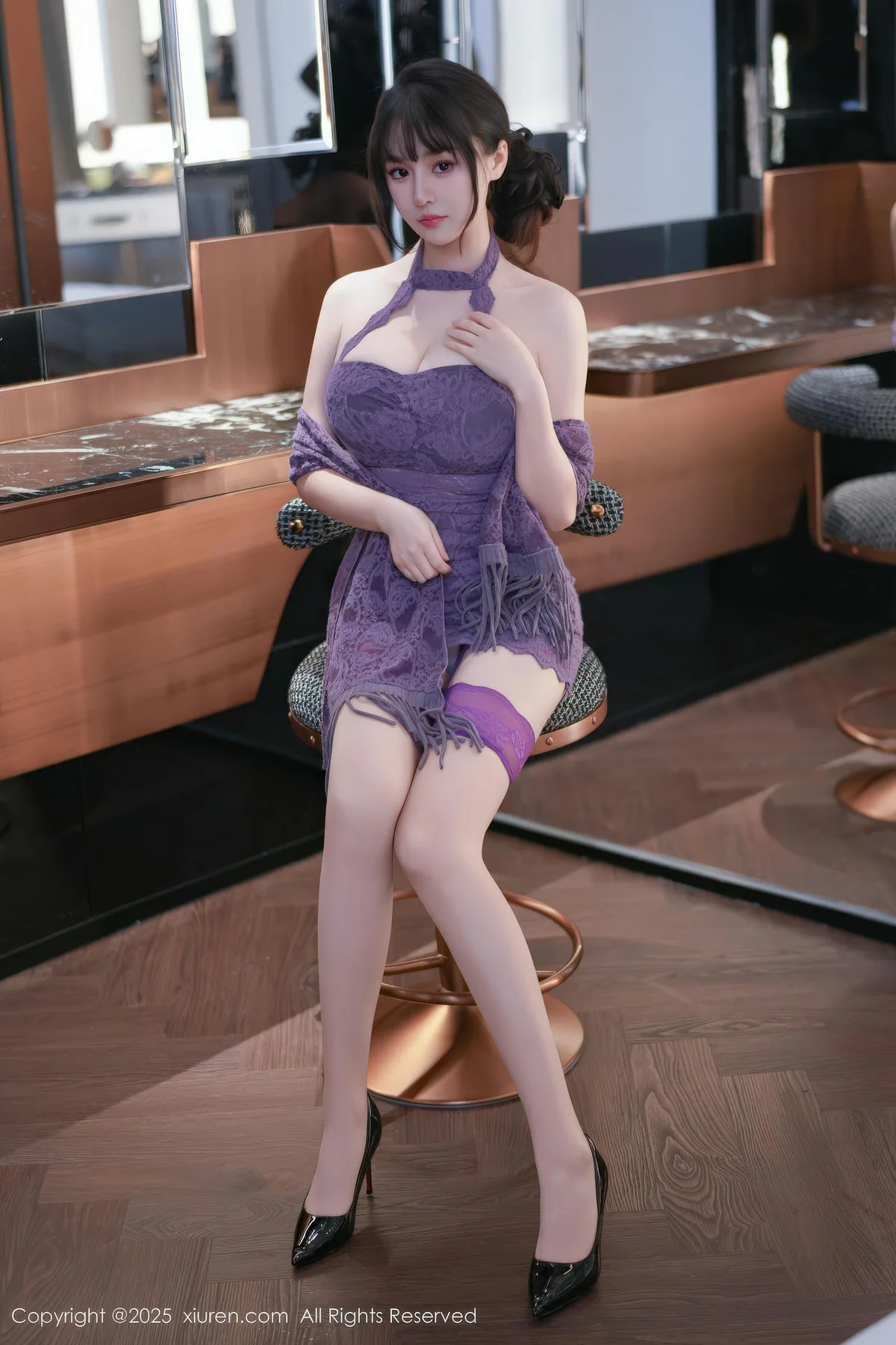 XiuRen 秀人 No.11057 沈南汐RuRu 紫色连衣短裙吊袜黑丝 - 7
