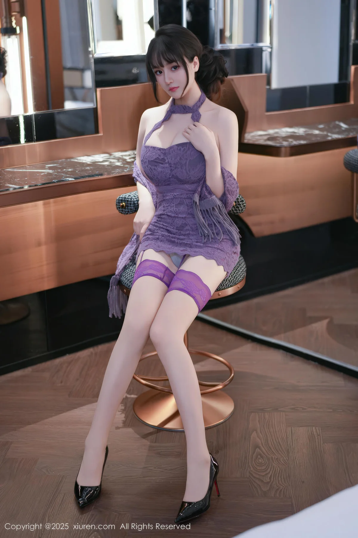 XiuRen 秀人 No.11057 沈南汐RuRu 紫色连衣短裙吊袜黑丝 - 8