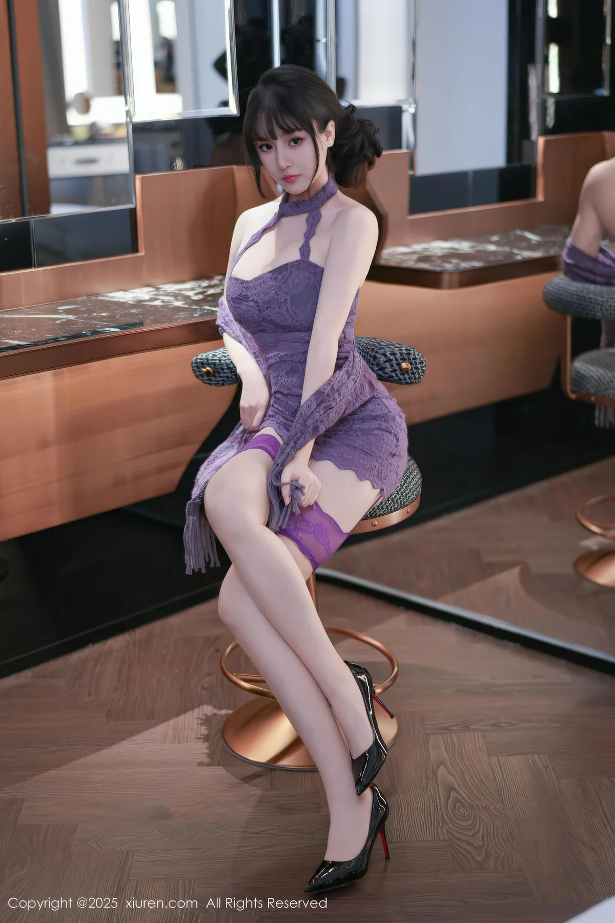 XiuRen 秀人 No.11057 沈南汐RuRu 紫色连衣短裙吊袜黑丝 - 10