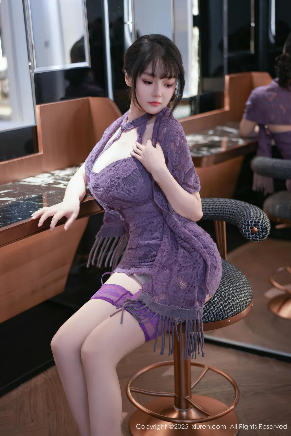 XiuRen 秀人 No.11057 沈南汐RuRu 紫色连衣短裙吊袜黑丝 - 3